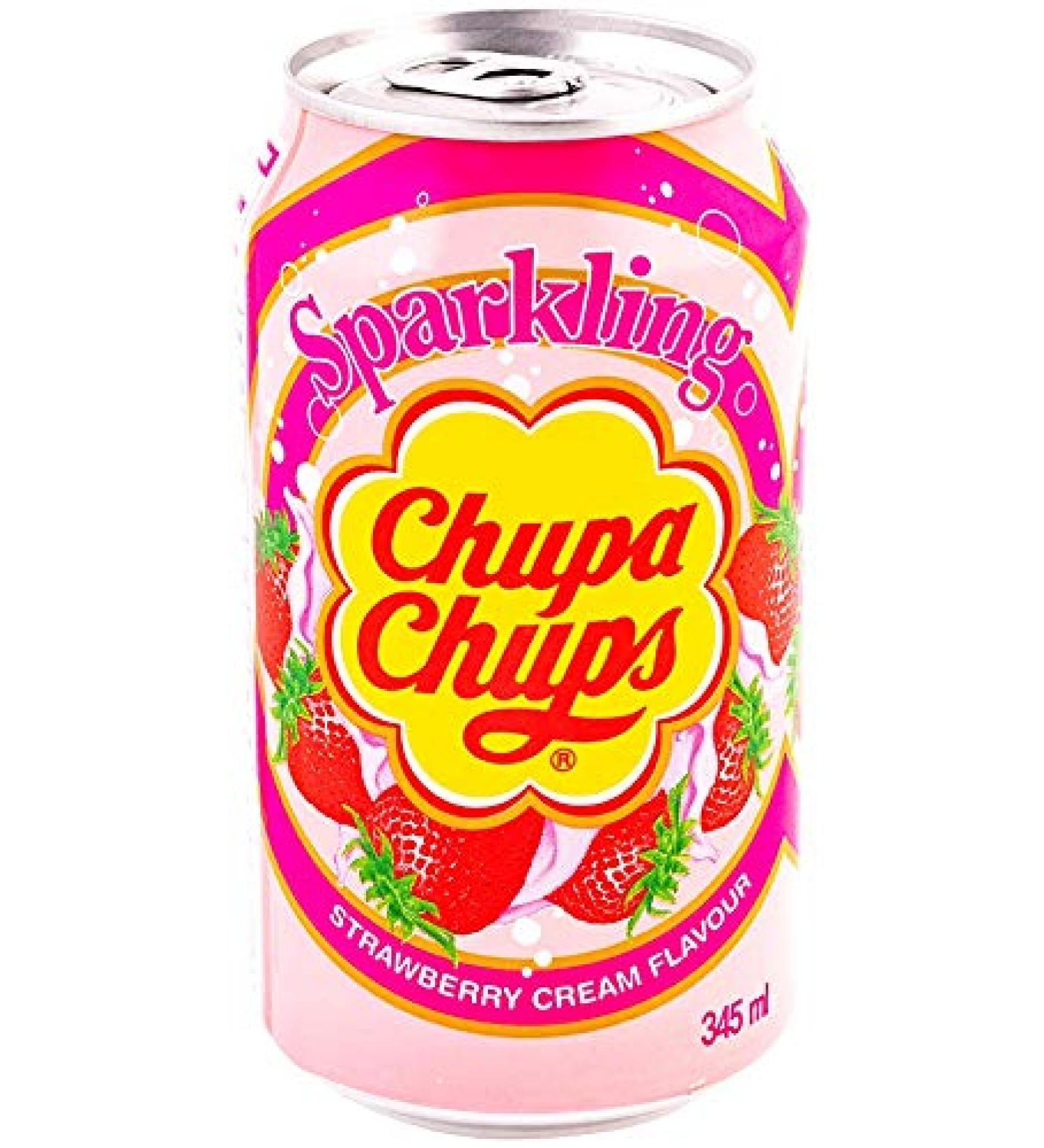 strawberry Chupa Chups Sparkling Strawberry & Cream Flavour Soda (24 x 0.345 L Boxes) Disposable with FiveStar Pen