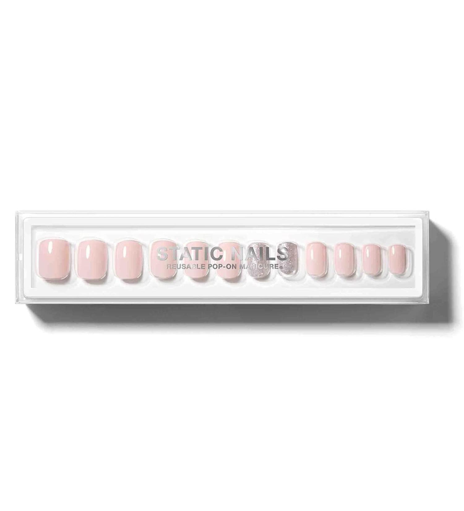 Static Nails Reusable Pop-On Manicure Set - Ballerina Square Shape | Includes Non-Damaging Glue | Fake Acrylic Press On Nails - Buy Online on GoSupps.com