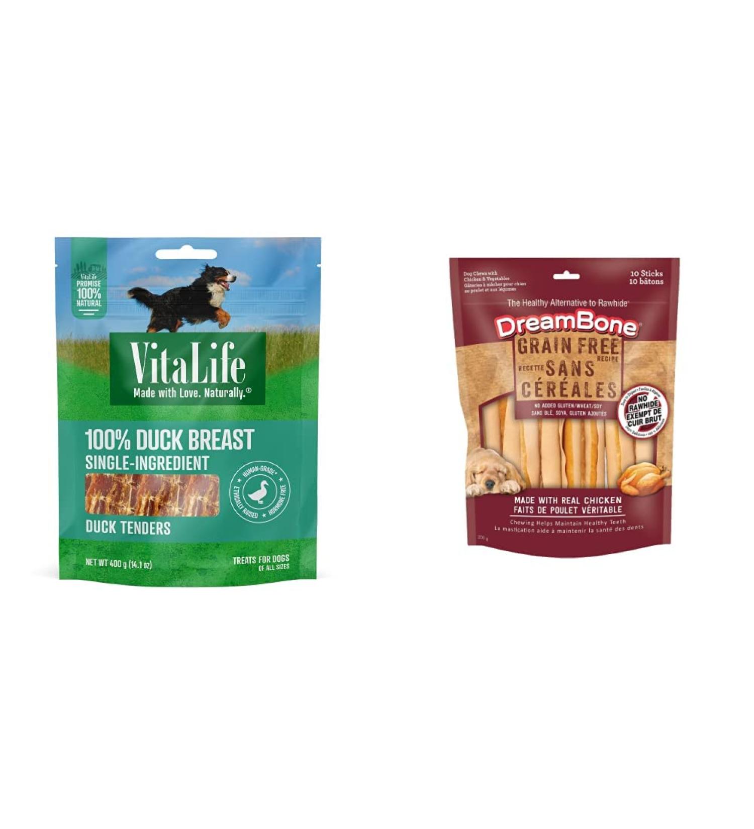 VitaLife 400g Duck Tenders All Natural Dog Treats + DreamBone (2023 Model) Grain Free Sticks 10ct