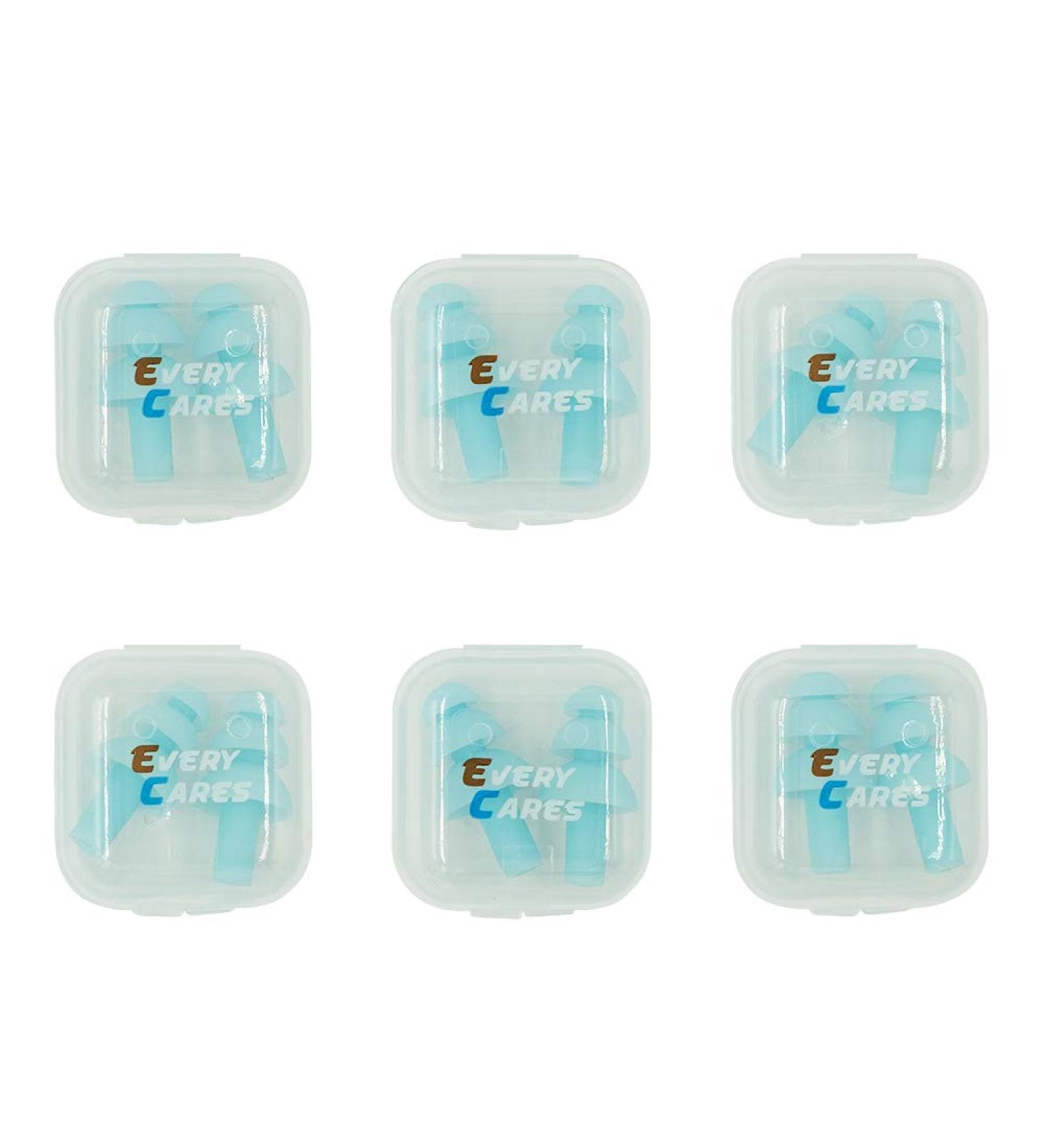 Every Cares Silicone Swimming Earplugs 6 Pairs - Waterproof & Comfortable Ear Plugs with Case - Light Blue - Buy Online on GoSupps.com