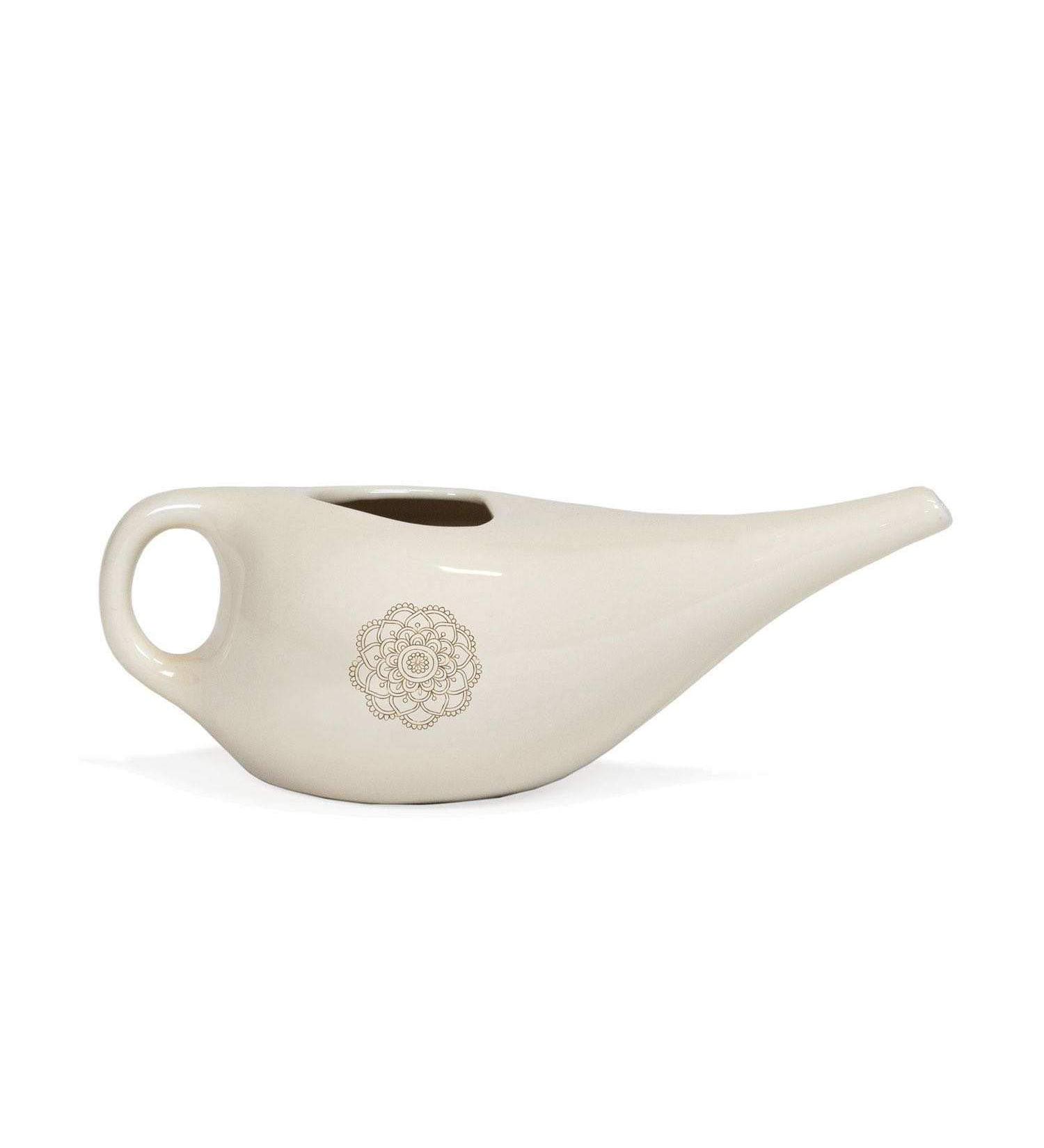 Ceramic Neti Pot with Gold Mandala Design for Nasal Rinse - Cream/Gold Color - Buy Online on GoSupps.com