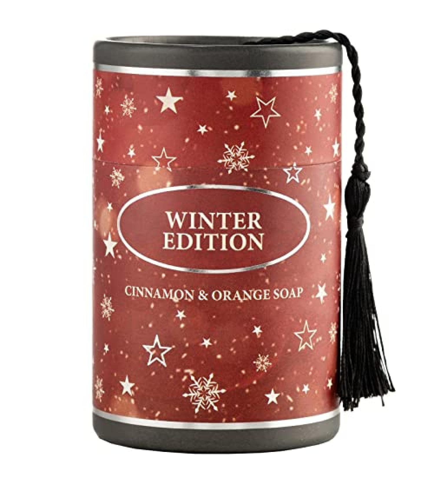 Cristalray Ottoman Natural Handmade Soap with Olive Oil in a Cylindrical Tin - Cinnamon and Orange - 2 pieces of 75g