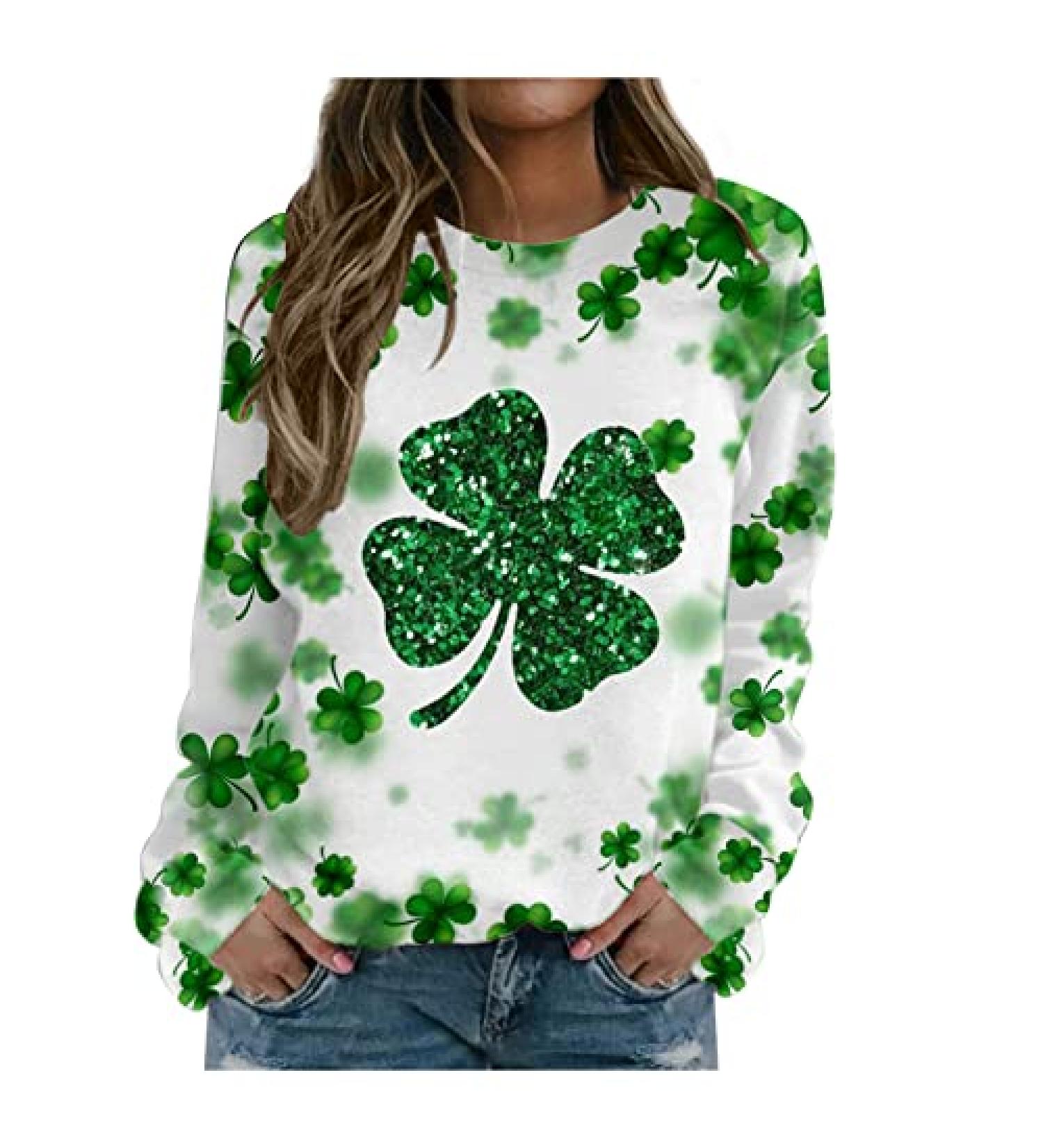 Womens St Patricks Day Heart Pattern Raglan Tee - Green, Large - Buy Online on GoSupps.com