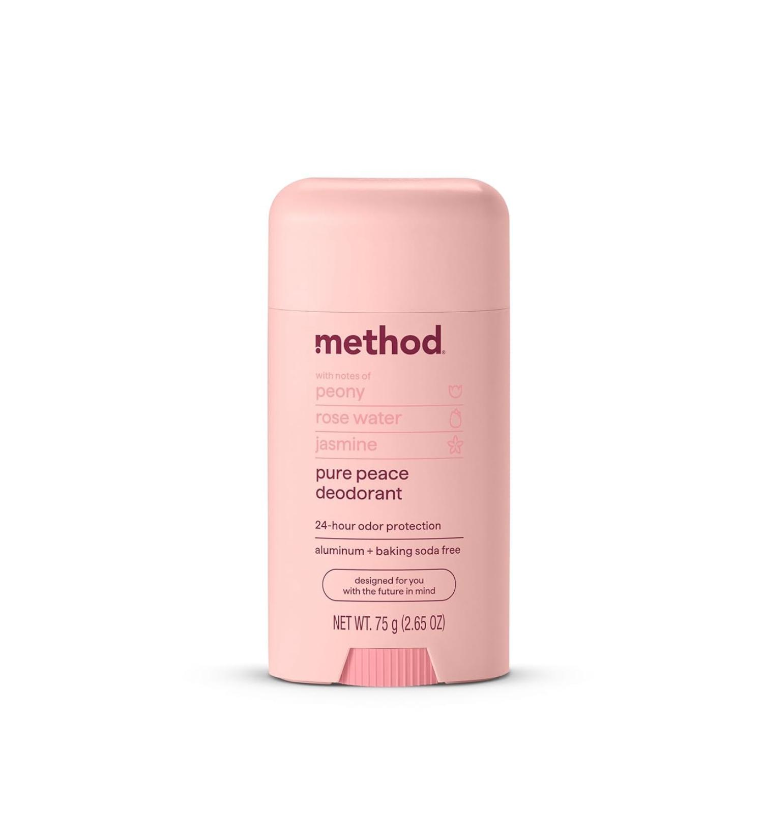 Method Deodorant Pure Peace Rose Water Peonies + Pink Sea Salt notes 24 Hour Odor Protection 2.65 oz - Buy Online on GoSupps.com