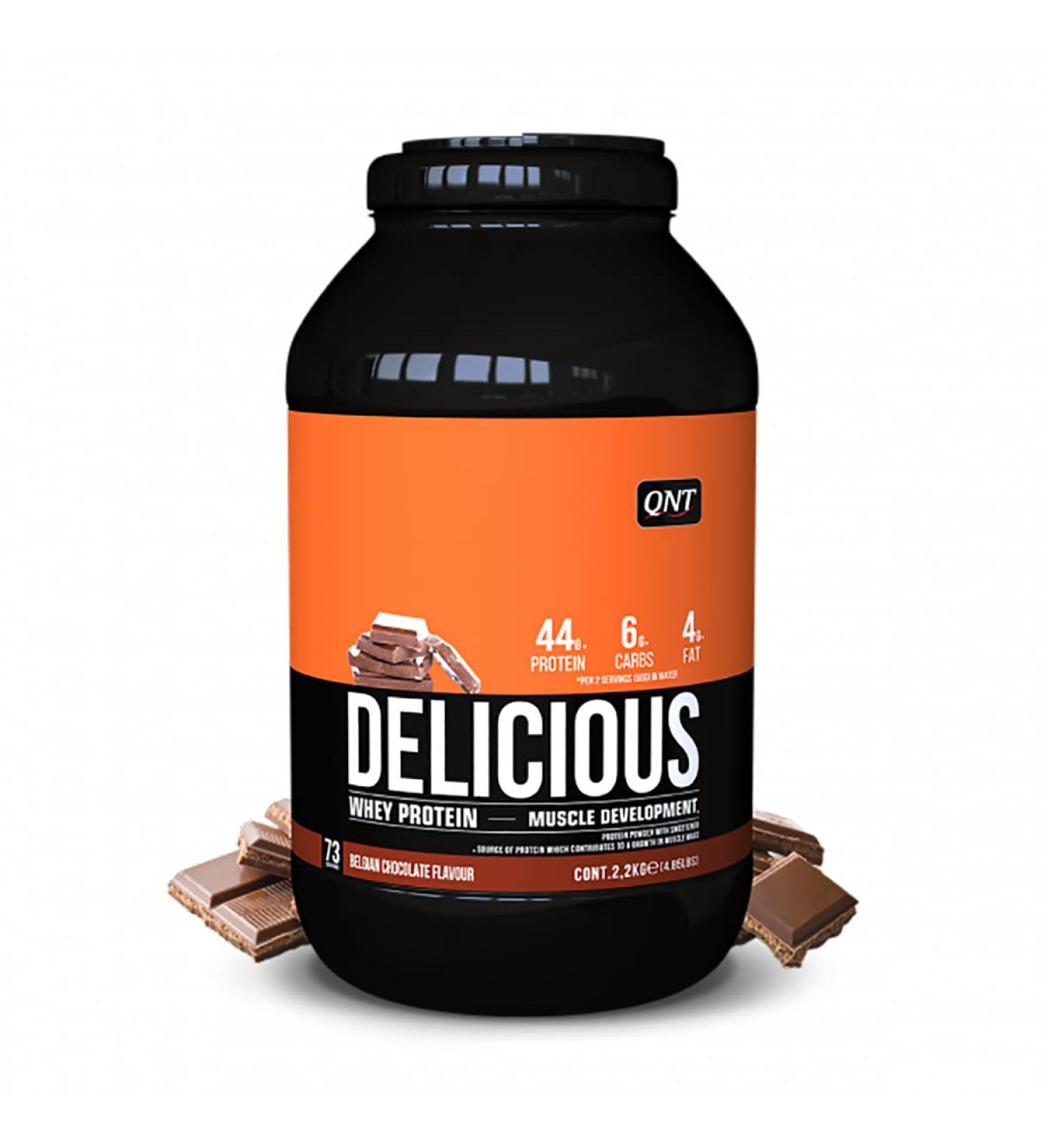 QNT Delicious Whey chocolat belge Whey Prot ine avec de l'isolat en poudre d veloppement & r cup ration musculaire sans gluten faible en glucide graisse et lactose 2.2kg 73 doses - Buy Online on GoSupps.com