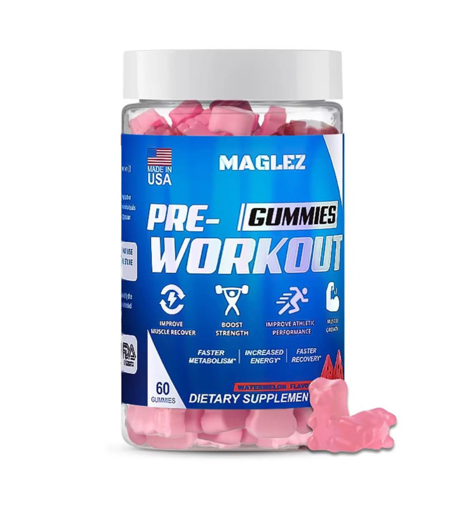 Maglez Pre Workout Gummies for Men & Women PreWorkout Gummy with Beta Alanine | Organic Caffeine | Chromium Picolinate | Gluten free Vegan increased energy faster metabolism & recovery (60 gummy) - Buy Online on GoSupps.com