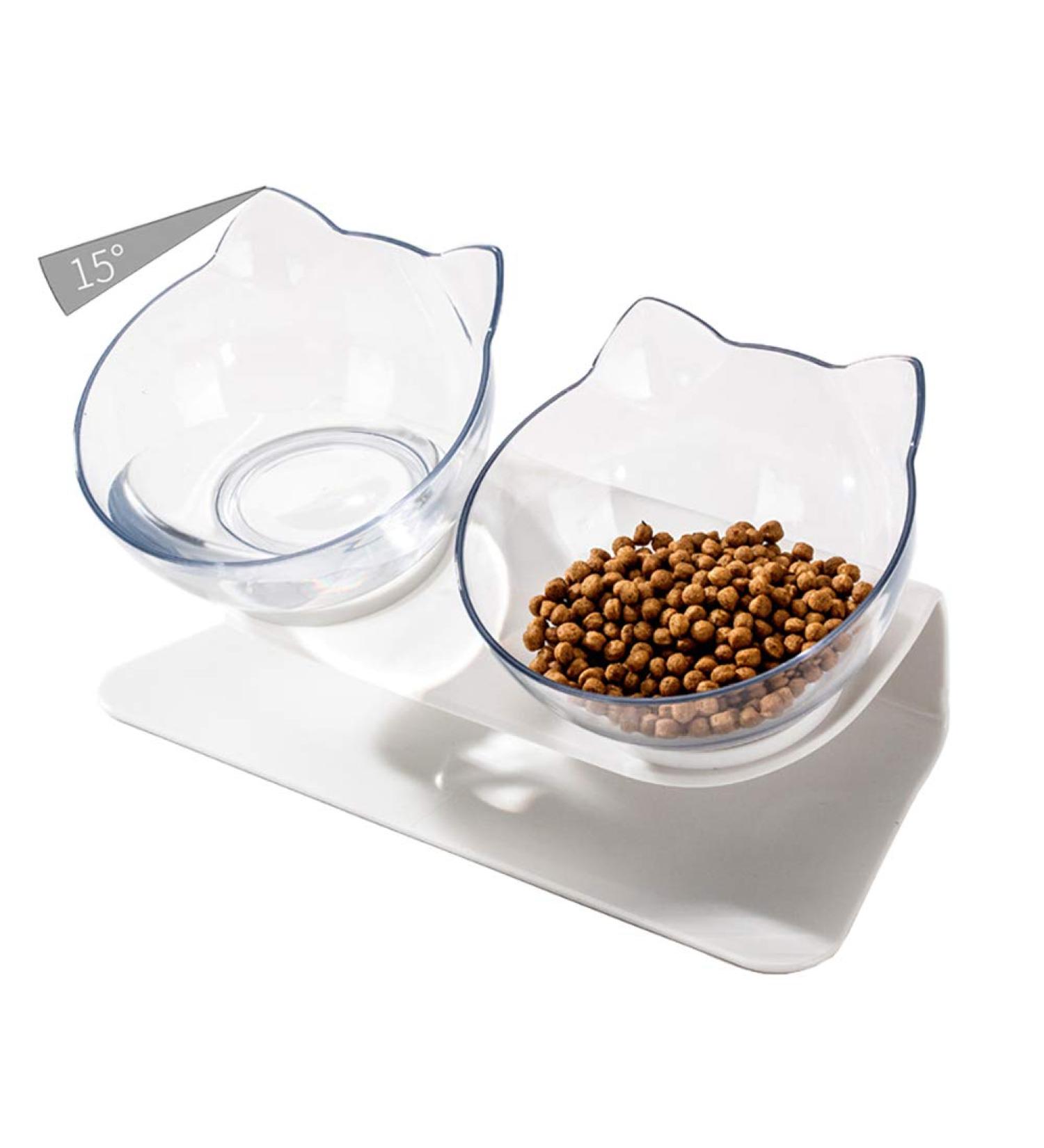 Double Elevated Cat Bowls with 15 Tilted Design - Neck Guard Stand for Cats or Small Dogs - Buy Online on GoSupps.com