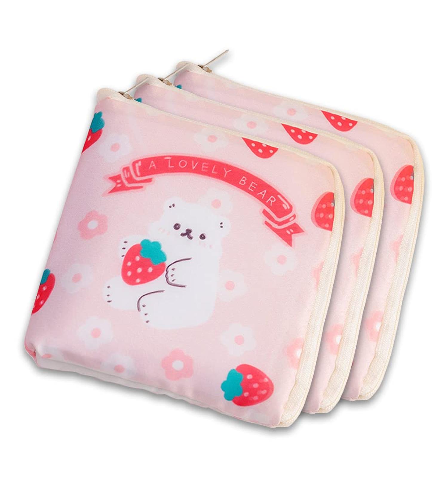 3PC Women's Storage Bags - Portable Menstrual Cup & Bandages Case | Cute Pink Bear Design for Teens - Buy Online on GoSupps.com