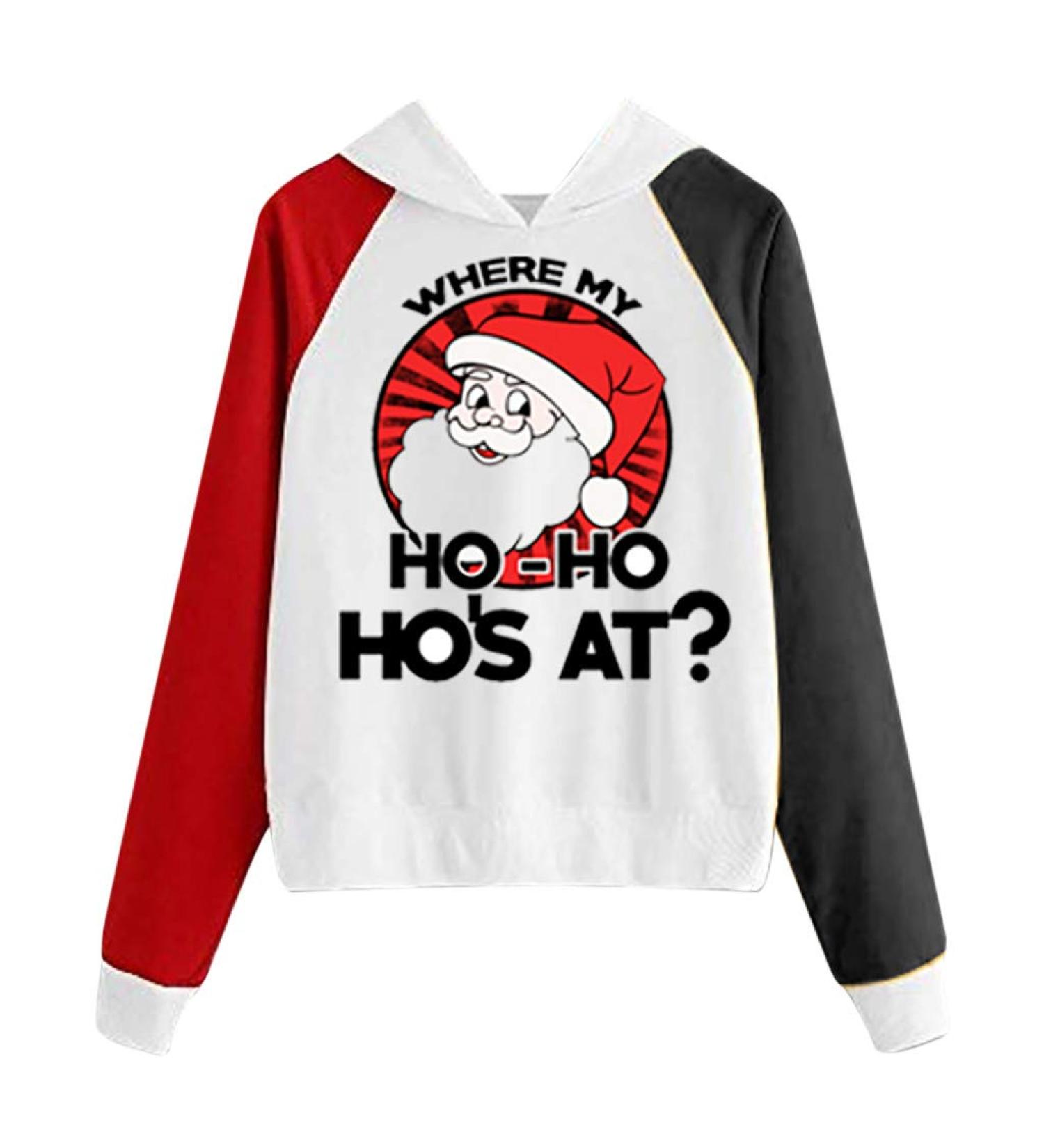 Bigfanshu Woman Plus Size Tops Fashion Christmas Sweater Print Hooded Round Collar Long Sleeves - Buy Online on GoSupps.com