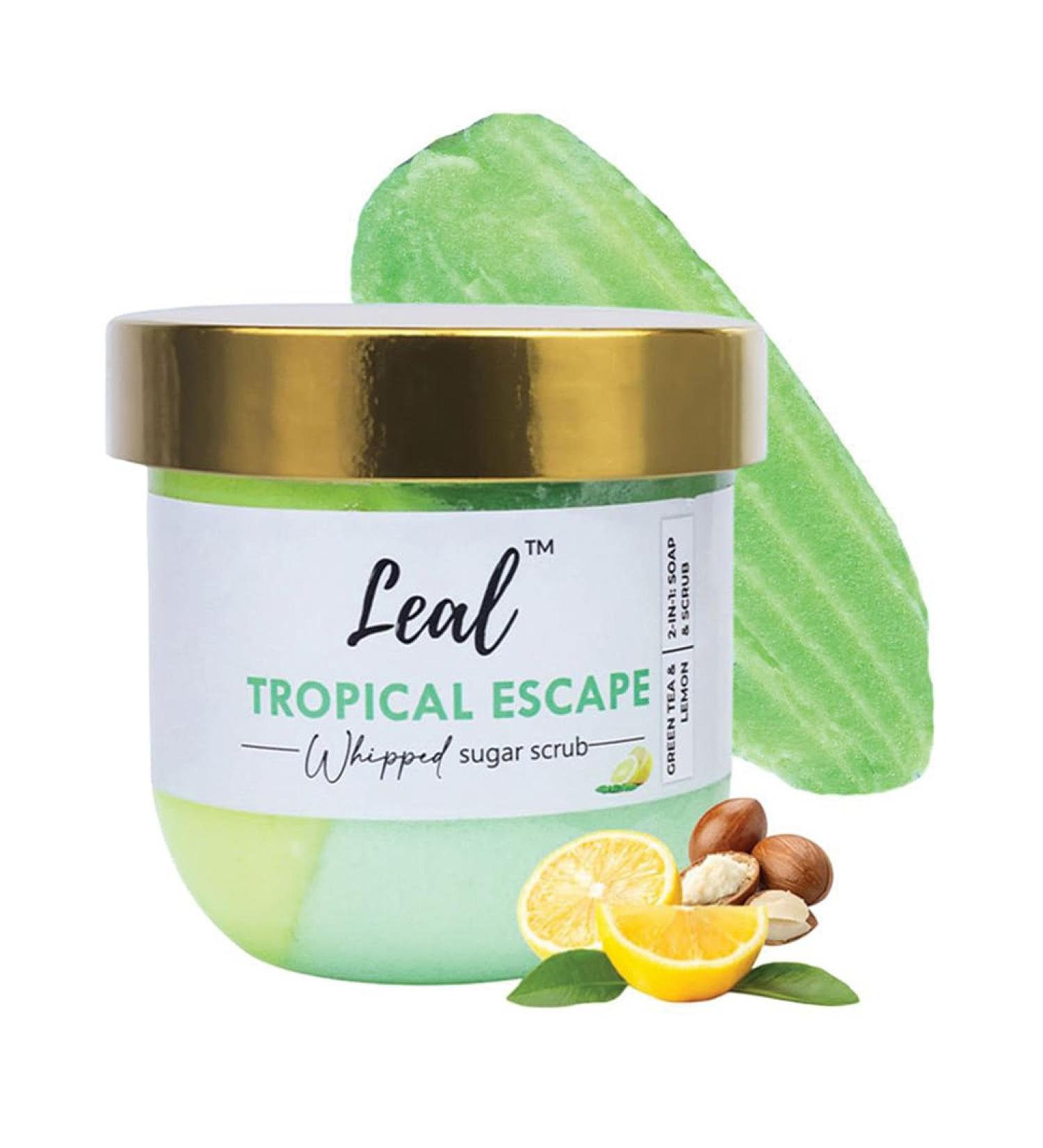 Leal Tropical Exfoliating Body Sugar Scrub Green Tea Lemon Sugar Face Scrub Face Polish Tan Sugar Scrub Whipped Foaming Vegan Scrub Sulfate free Whipped soap scrub dead skin-200 g - Buy Online on GoSupps.com