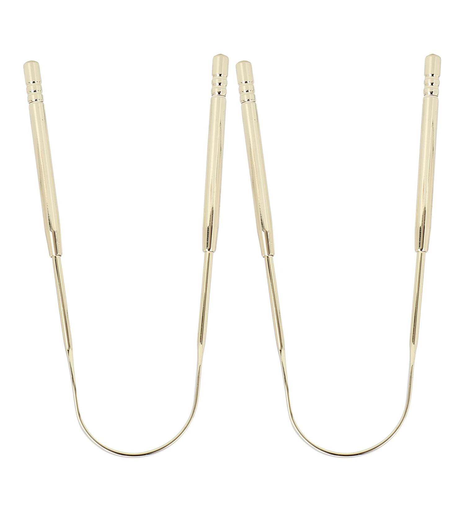Premium Stainless Steel Tongue Cleaner & Scraper - 2 Pack for Effective Bad Breath Control & Oral Hygiene - Flexible Design for Adults (Gold) - Buy Online on GoSupps.com