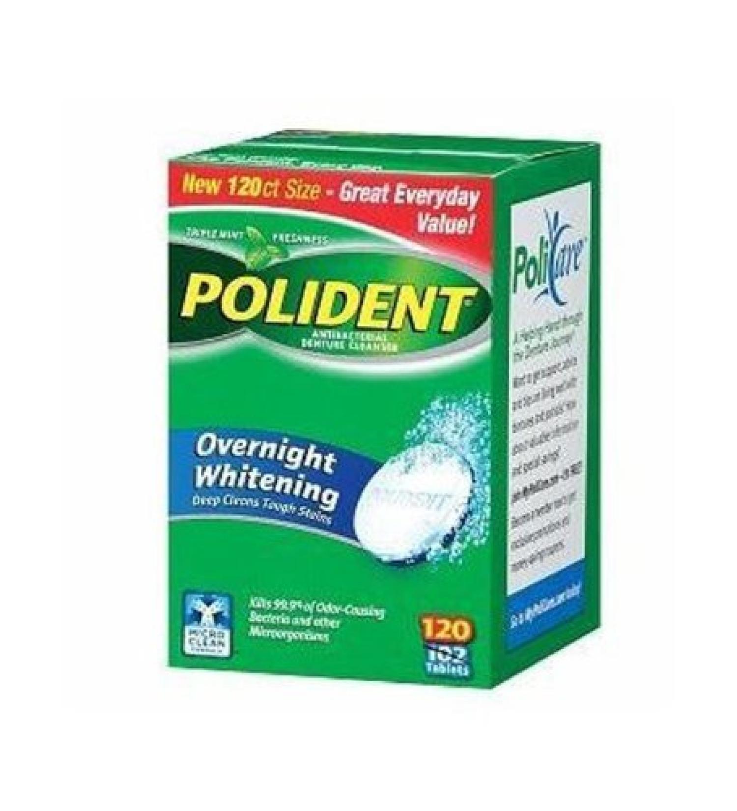 Polident Antibacterial Overnight Denture Cleanser Triplemint - 120 Tablets