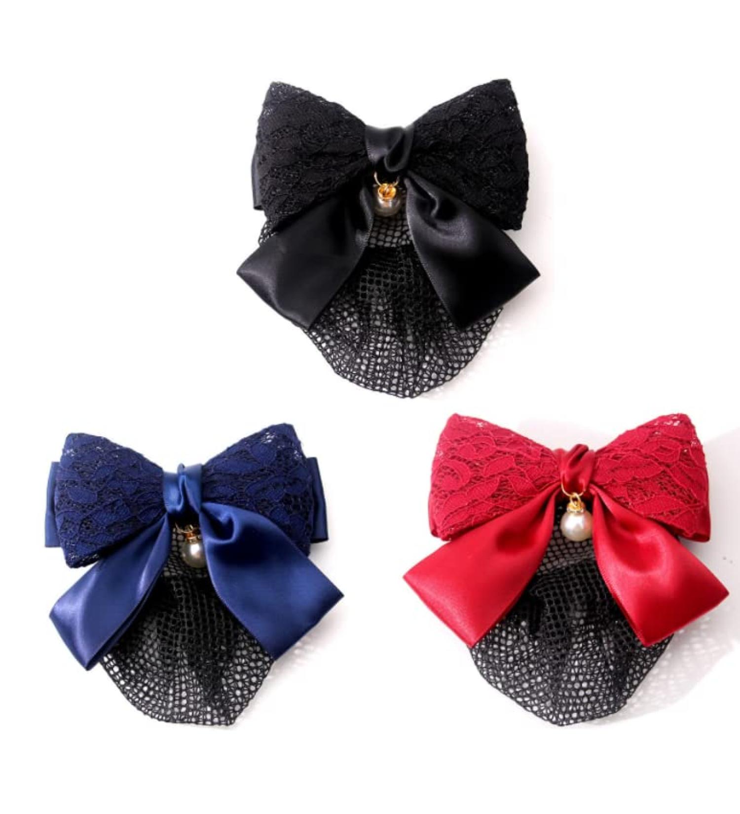 3 PCS Women Hair Clip Bowknot Snood Net Barrette Set - Red/Black/Blue - Buy Online on GoSupps.com