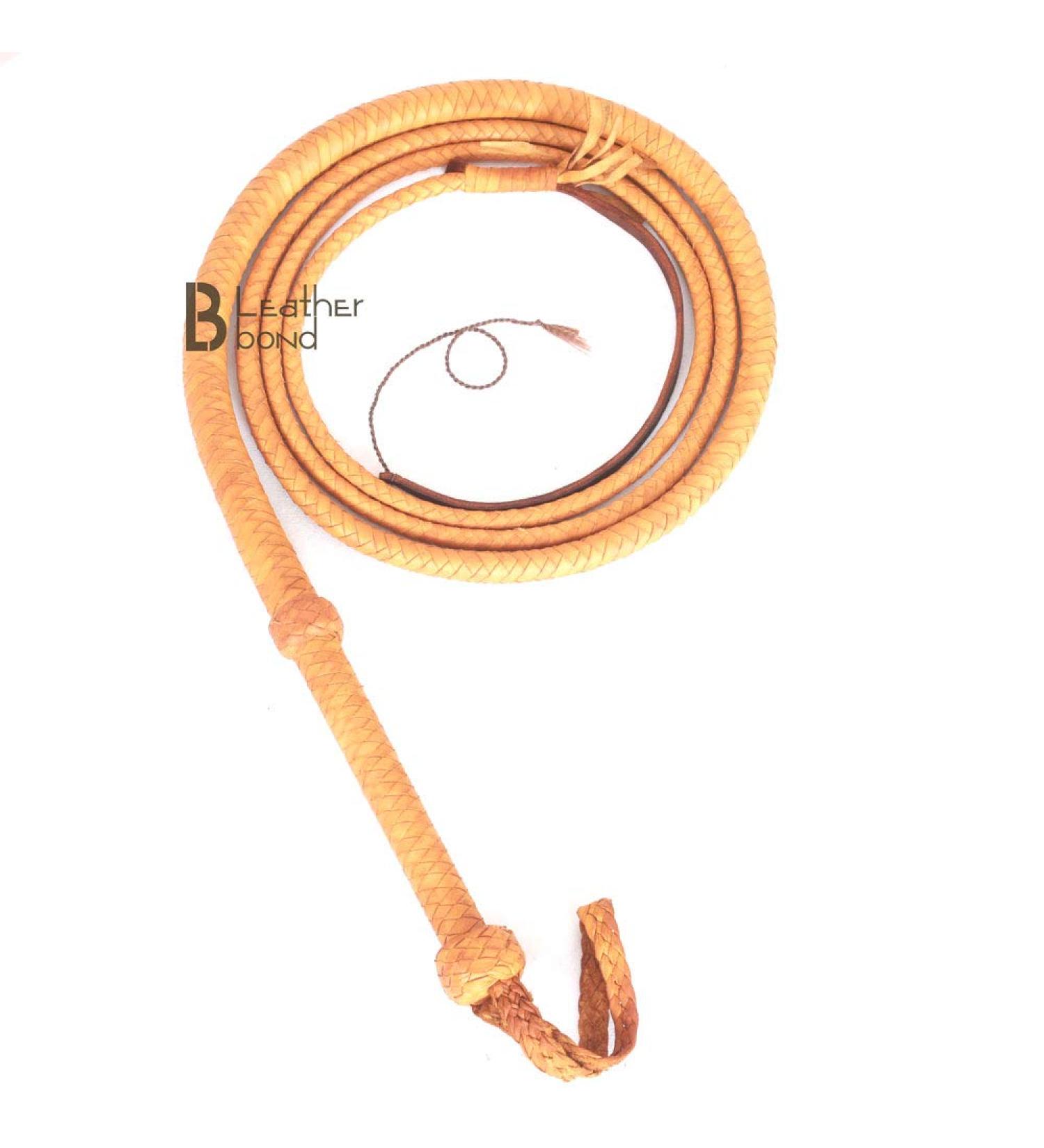 6ft 8 Plait Real Tan Cow Hide Leather Bullwhip - Indiana Jones Style - Buy Online on GoSupps.com