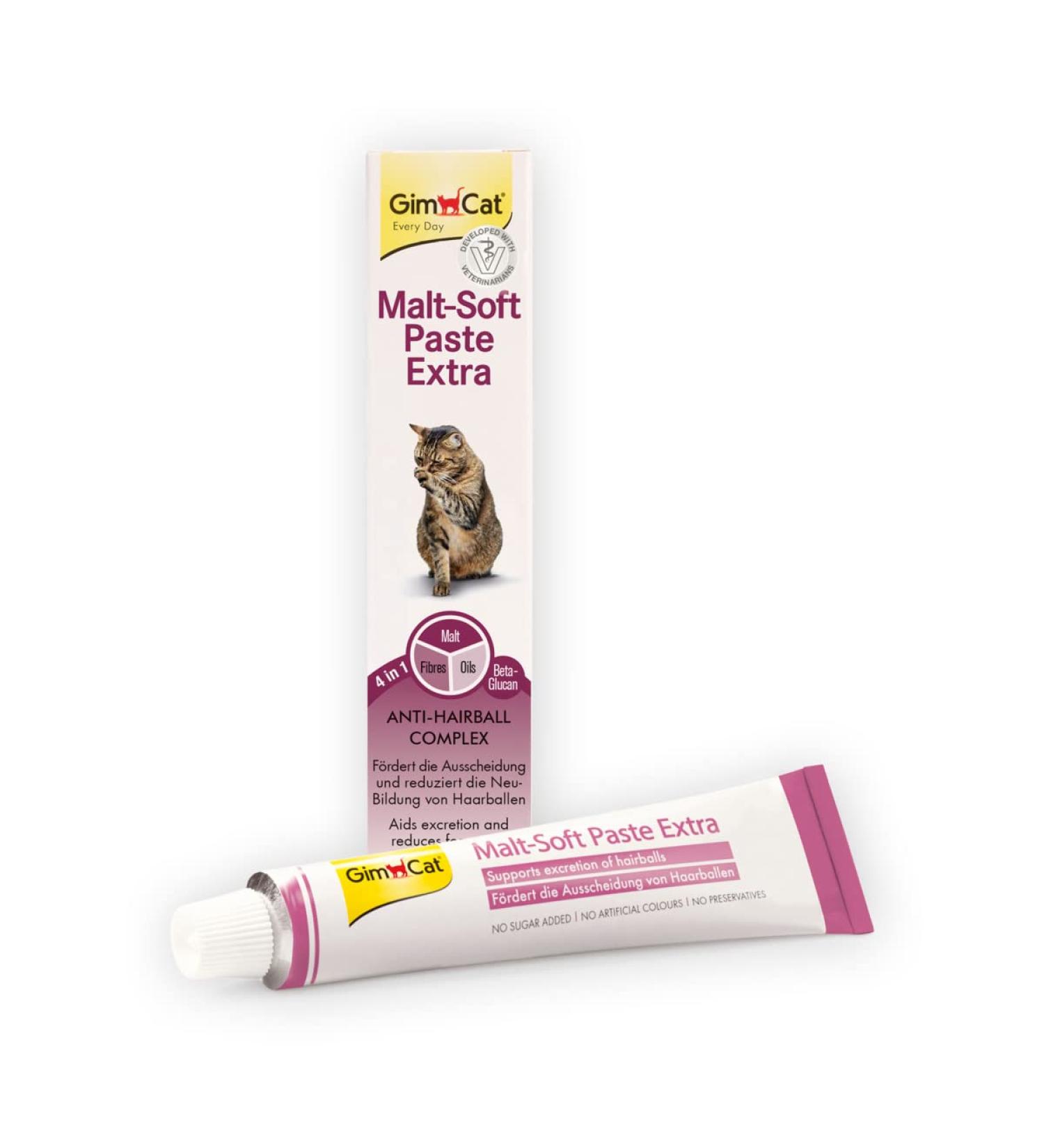 GimCat Malt-Soft Paste Extra - This anti-hairball cat snack aids passage of hairballs - 1 tube (1 x 50 g) 50 g (Pack of 1) - Buy Online on GoSupps.com