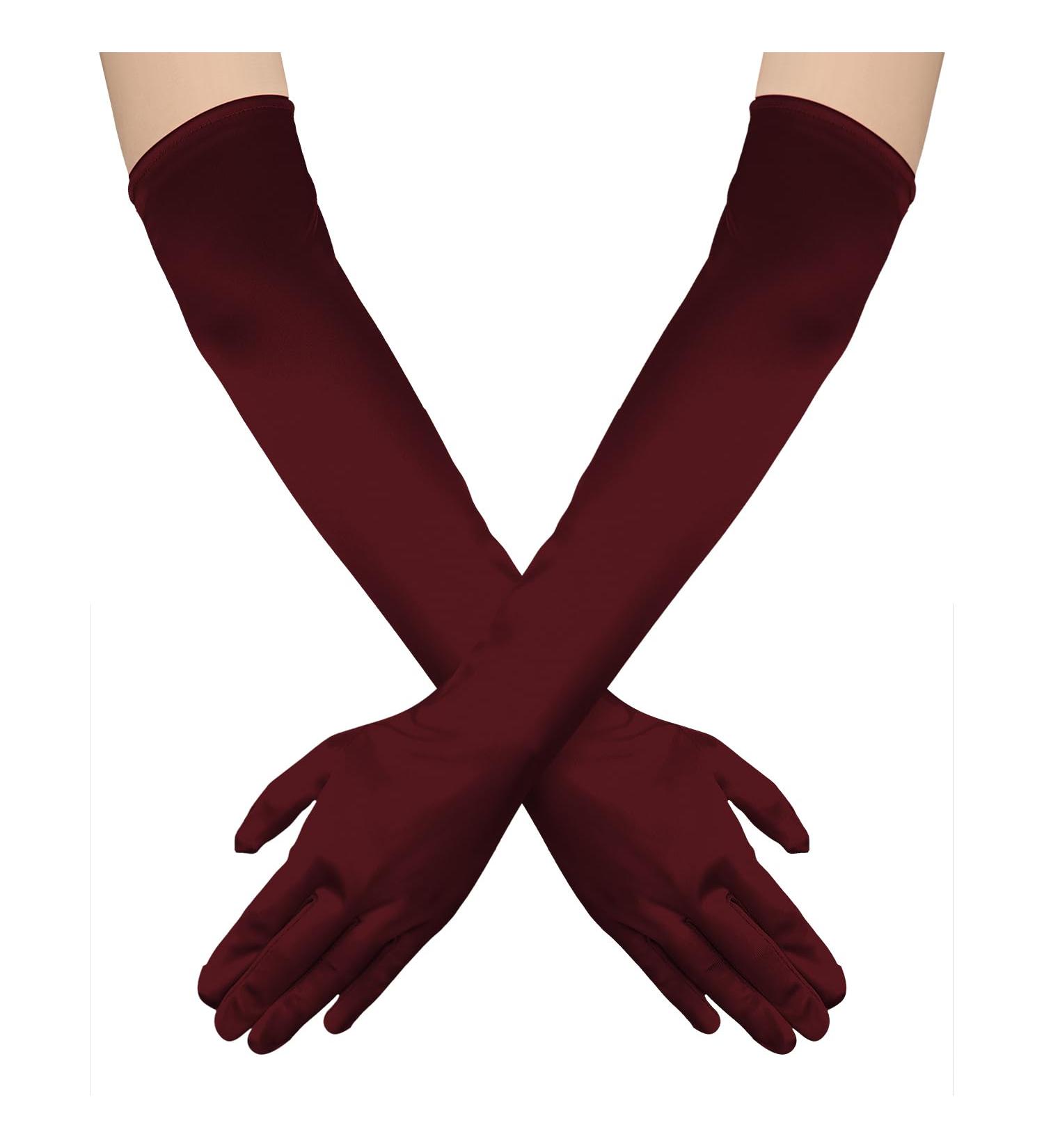 NQEUEPN Women Long Gloves Long Elbow Satin Gloves 21" Stretchy 1920s Opera Gloves Hand Care Moisturizing Gloves for Women Girls Evening Party Dance (Dark Red) - Buy Online on GoSupps.com