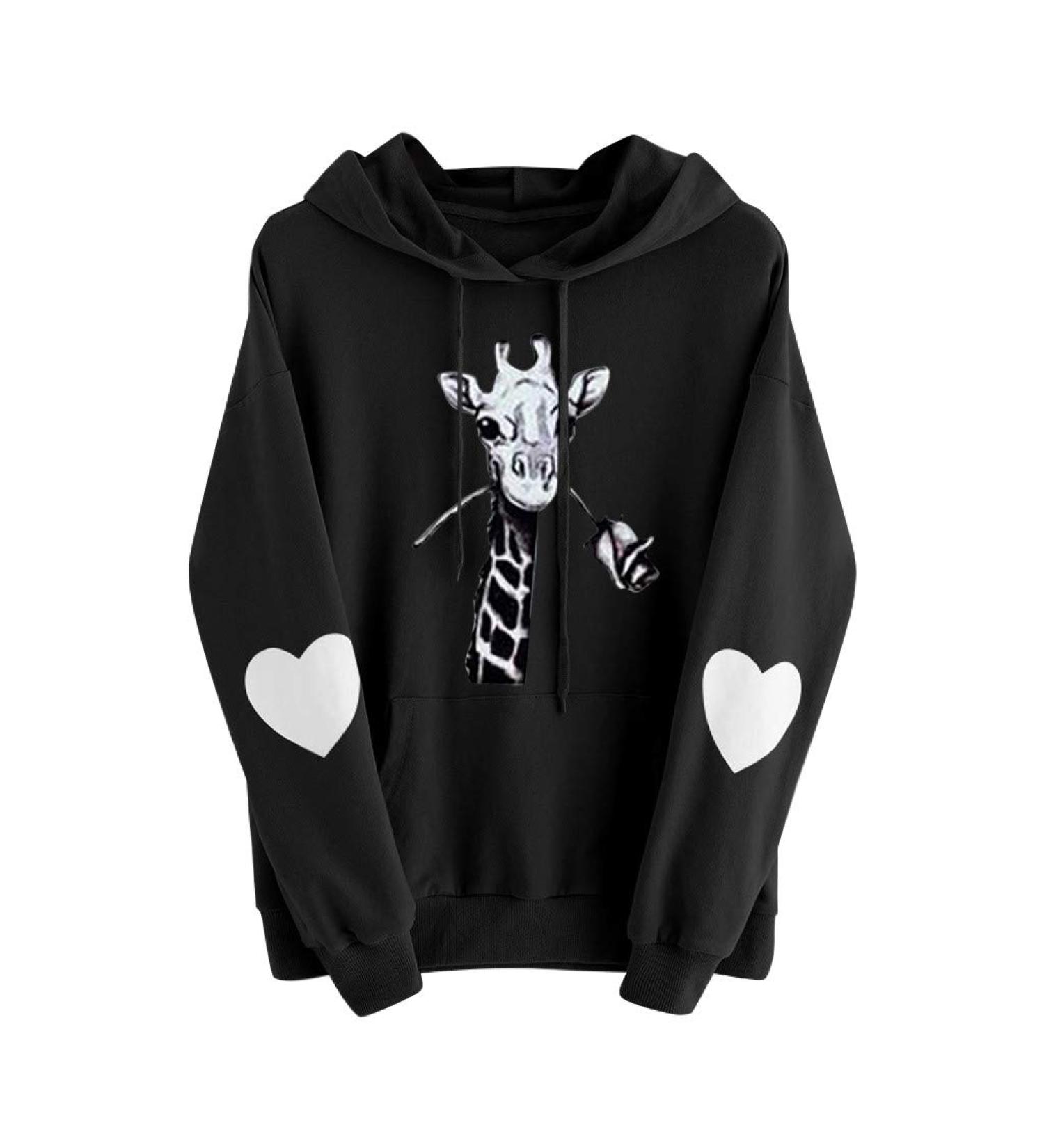 Women's Tops Long Sleeve Heart Hoodie Sweatshirt Ladies Jumper Drawstring Pocket Pullover Love Daisy Print Blouse 4X-Large Giraffe - Black - Buy Online on GoSupps.com