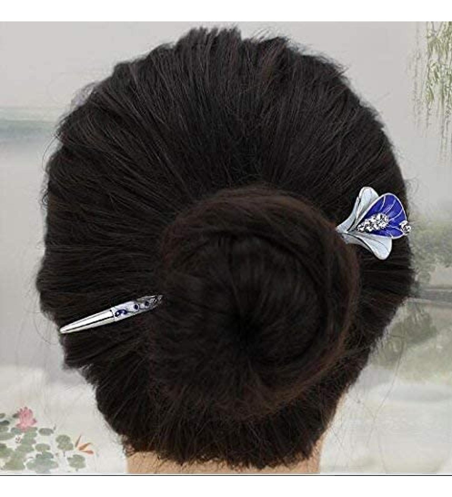Chinese Traditional Classical Hair Pins Stick Crystal Antique Lotus Fork Hairpin hair Sticks hair Chopsticks wedding Hair Jewelry (#SILVER) - Buy Online on GoSupps.com