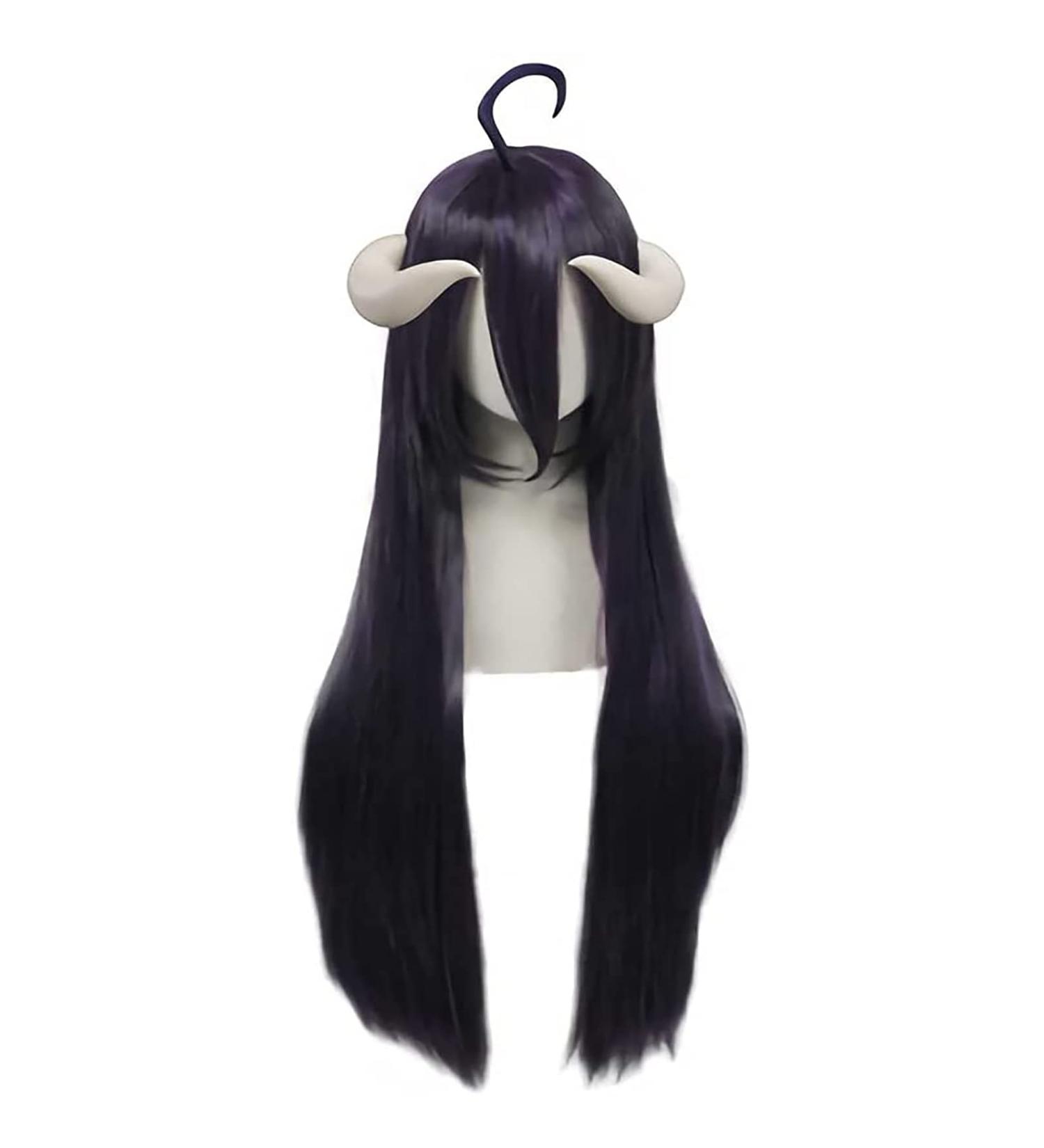 Gubndin Cosplay WIG Cosplay Will for Overlord Albedo Synthetic Wig Wig with free wig cap Halloween costume Party everyday cosplay gift (Black Long Straight Wig (Without Corners)))