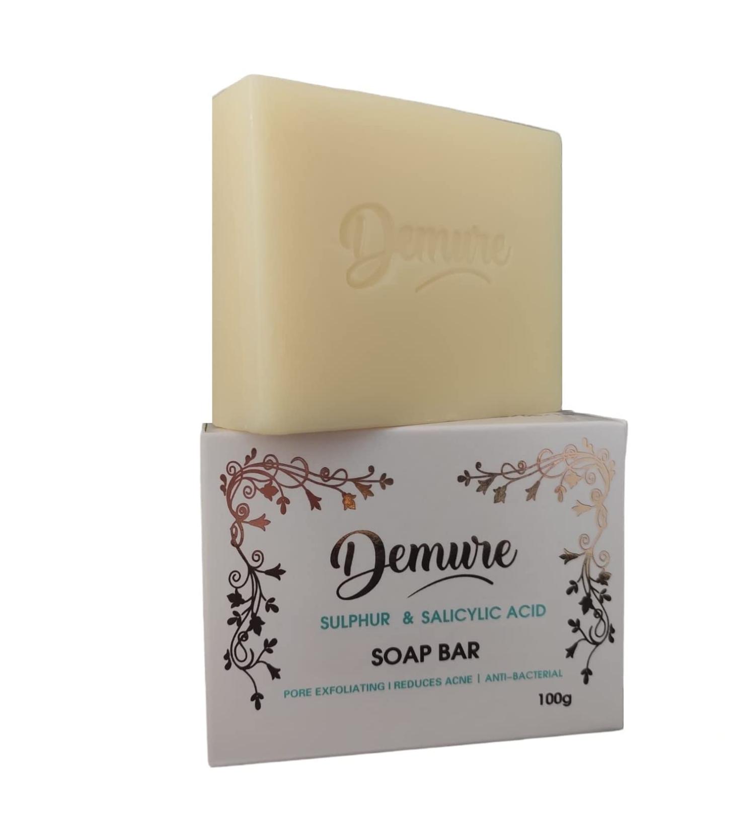 Demure Sulphur & Salicylic Acid Exfoliating Soap Bar | Reduces Acne, Soothes, Moisturizes, Softens Skin | Anti-Blemish Formula - Buy Online on GoSupps.com