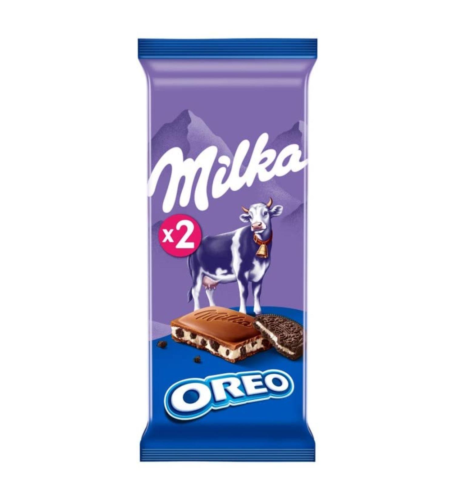 G n rique MILKA - Oreo Chocolate Bar 200g - The perfect combination of smooth milk and crunchy Oreo cookies. Discover our Milk & Chocolate Family - Pack of 4 - Sold as a Pack