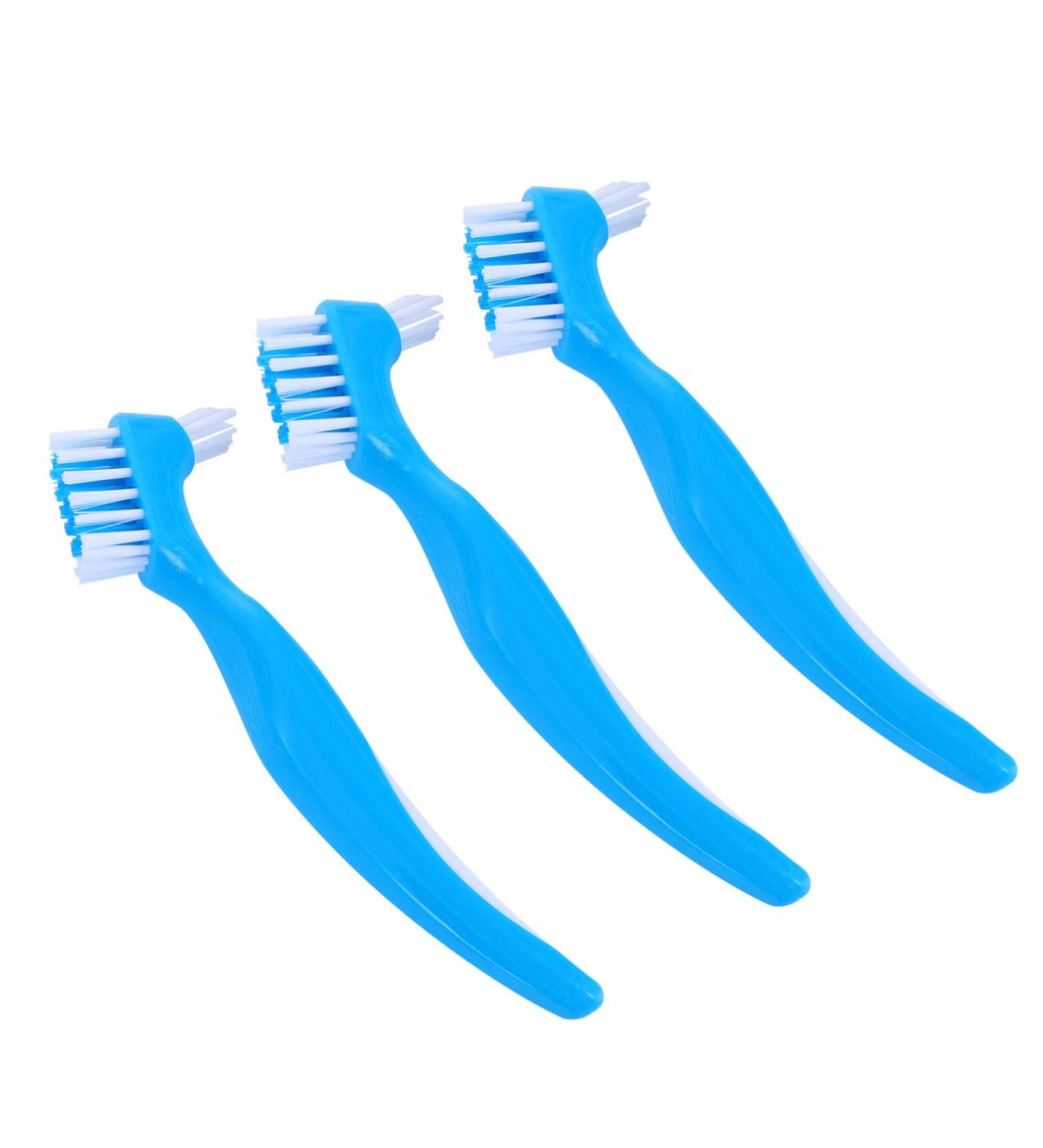 3pcs Double Sided Hard Denture Brush Set with Ergonomic Rubber Handle - Portable Denture Care Tool - Buy Online on GoSupps.com
