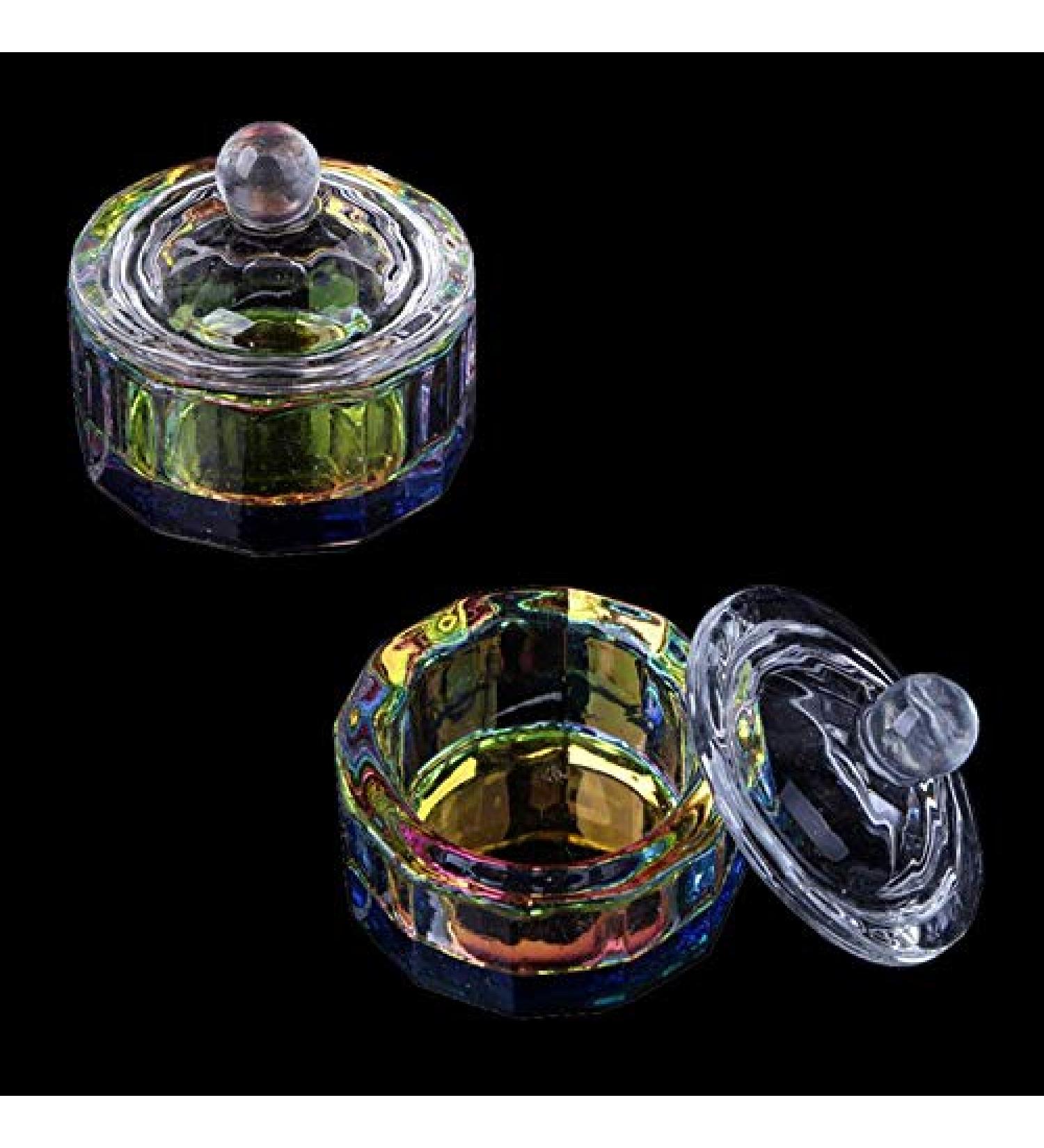 GSHLLO 2 Pcs Colorful Nail Art Glass Acrylic Dappen Dish Liquid Powder Crystal Cup Glassware Tools with Lid H - Buy Online on GoSupps.com