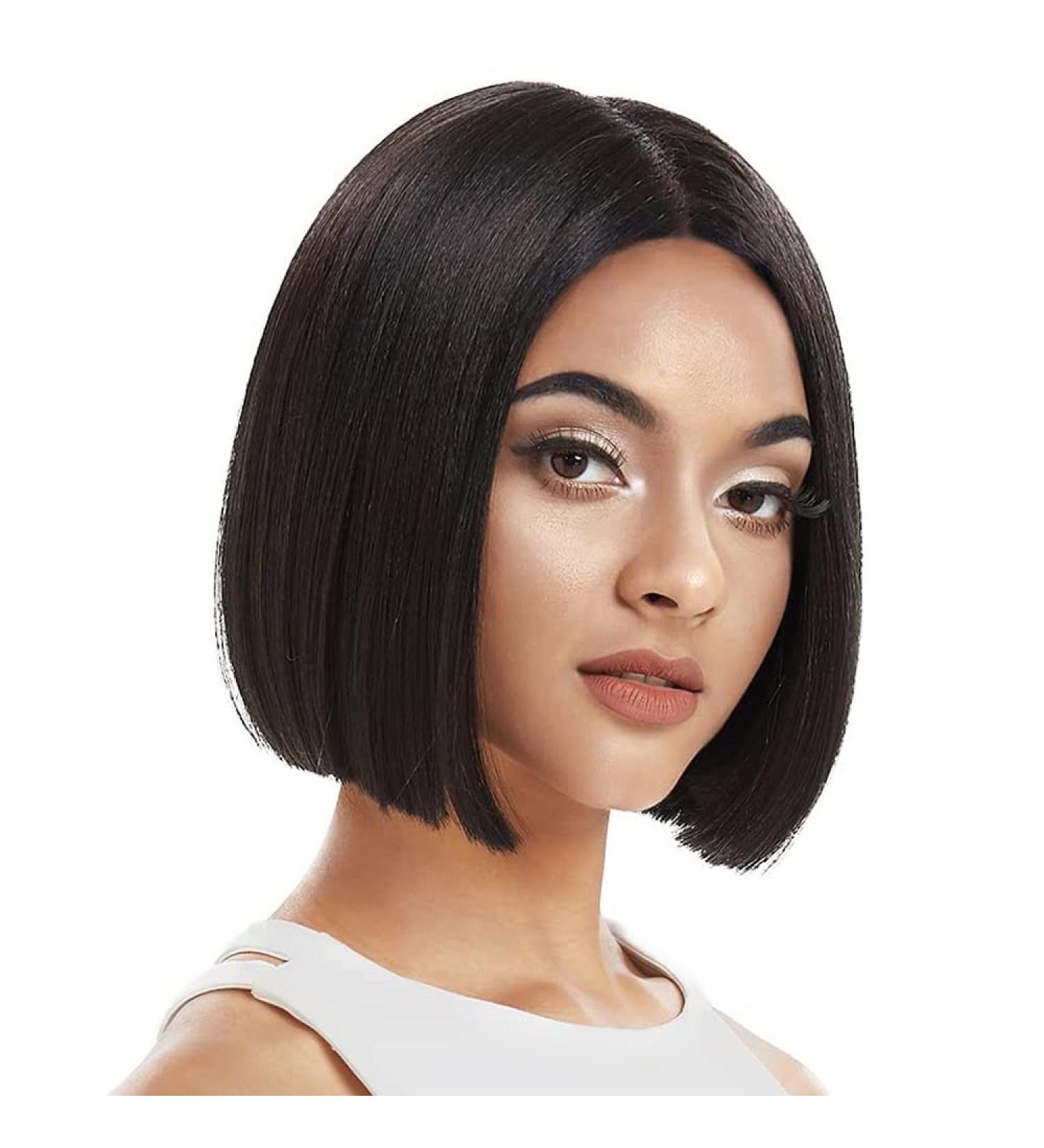 Noble Black Bob Wig for Women - 10 Inch Short Straight T Part HD Lace Front | 150% Density Heat Resistant Synthetic Hair | Blunt Cut for Party & Daily Use - Natural Black - Buy Online on GoSupps.com