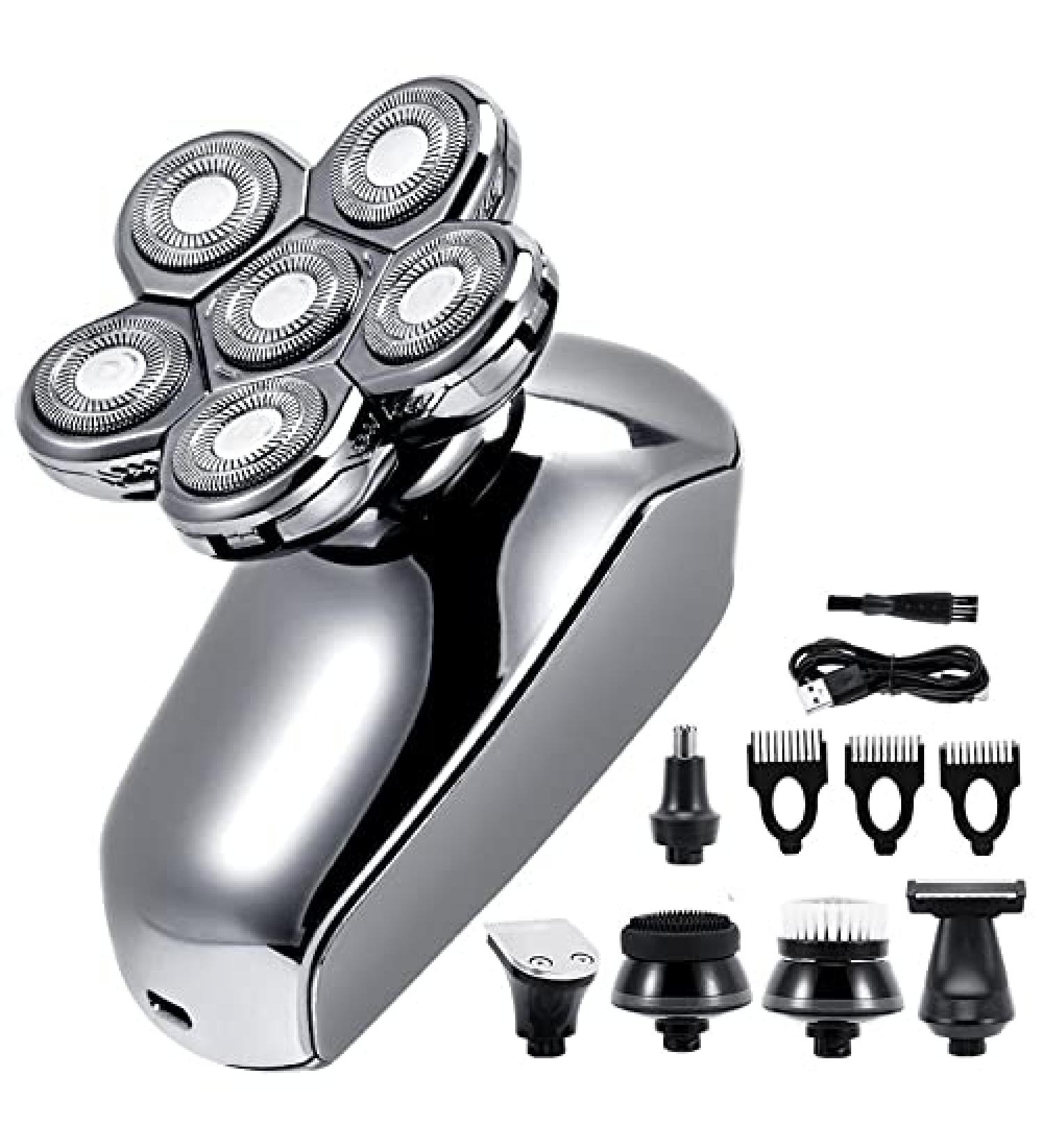 6 in 1 Electric Head Shaver for Men - Rechargeable Low Noise 6D Floating Heads - Premium Silver with Box - Buy Online on GoSupps.com