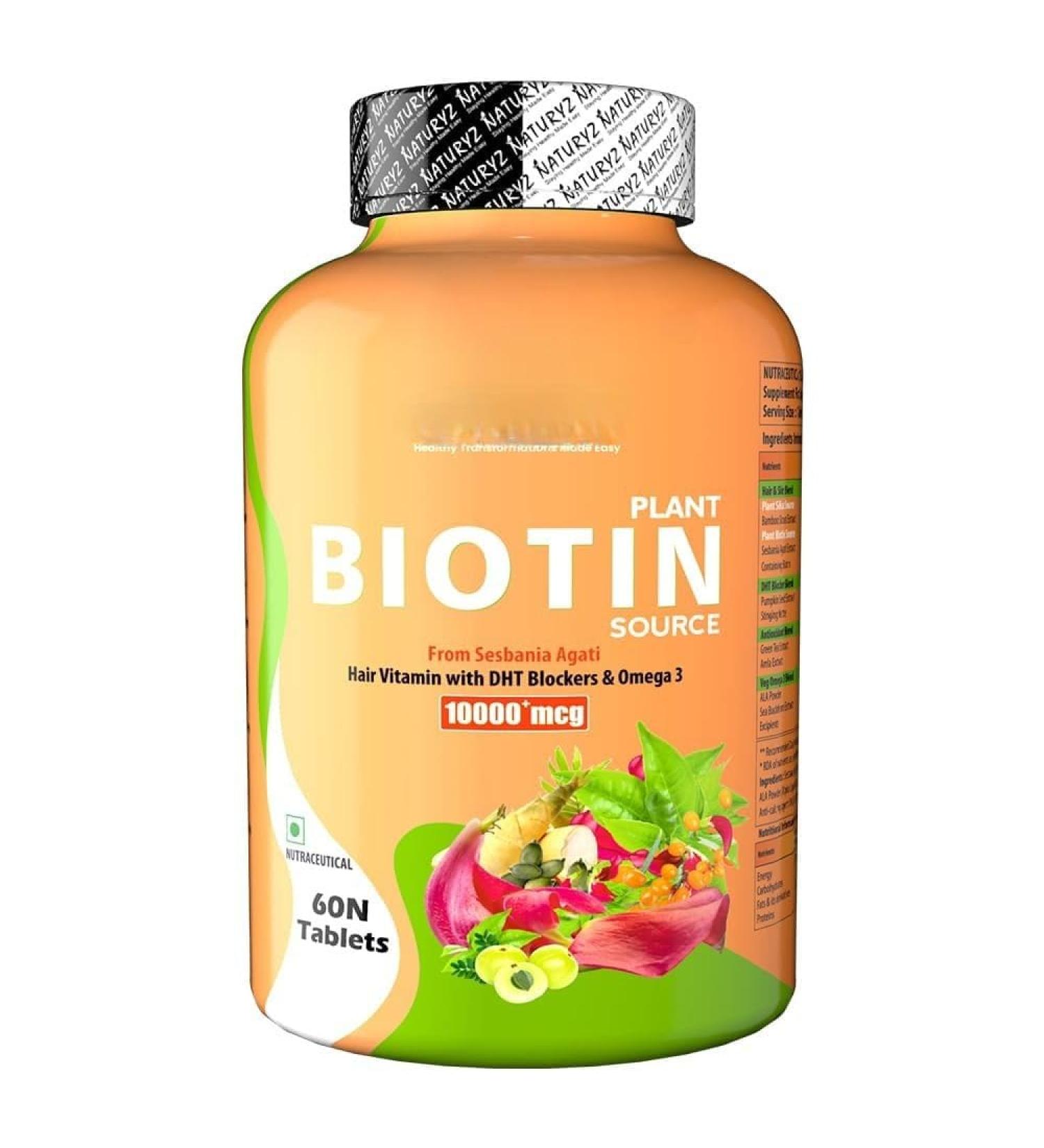 Generic Plant Based Biotin Tablets with High Protein Vitamin DHT Omega 3 for Strong Hairs Nails Growth & Glowing Skin - 60 Tablets - Buy Online on GoSupps.com