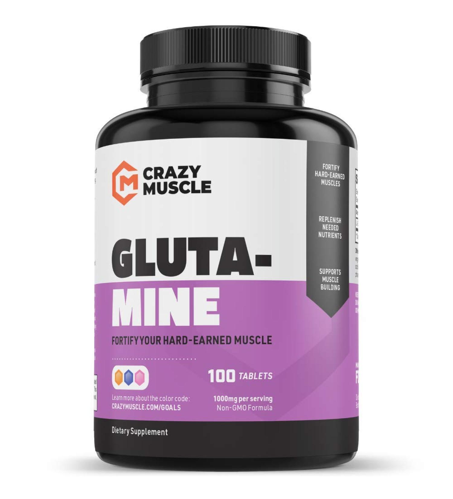 Crazy Muscle Keto Friendly L Glutamine Capsules 1000mg - Post Workout Supplement for Recovery, Muscle Soreness, Strength Gains, and Gut Health - 100 Pills - Buy Online on GoSupps.com