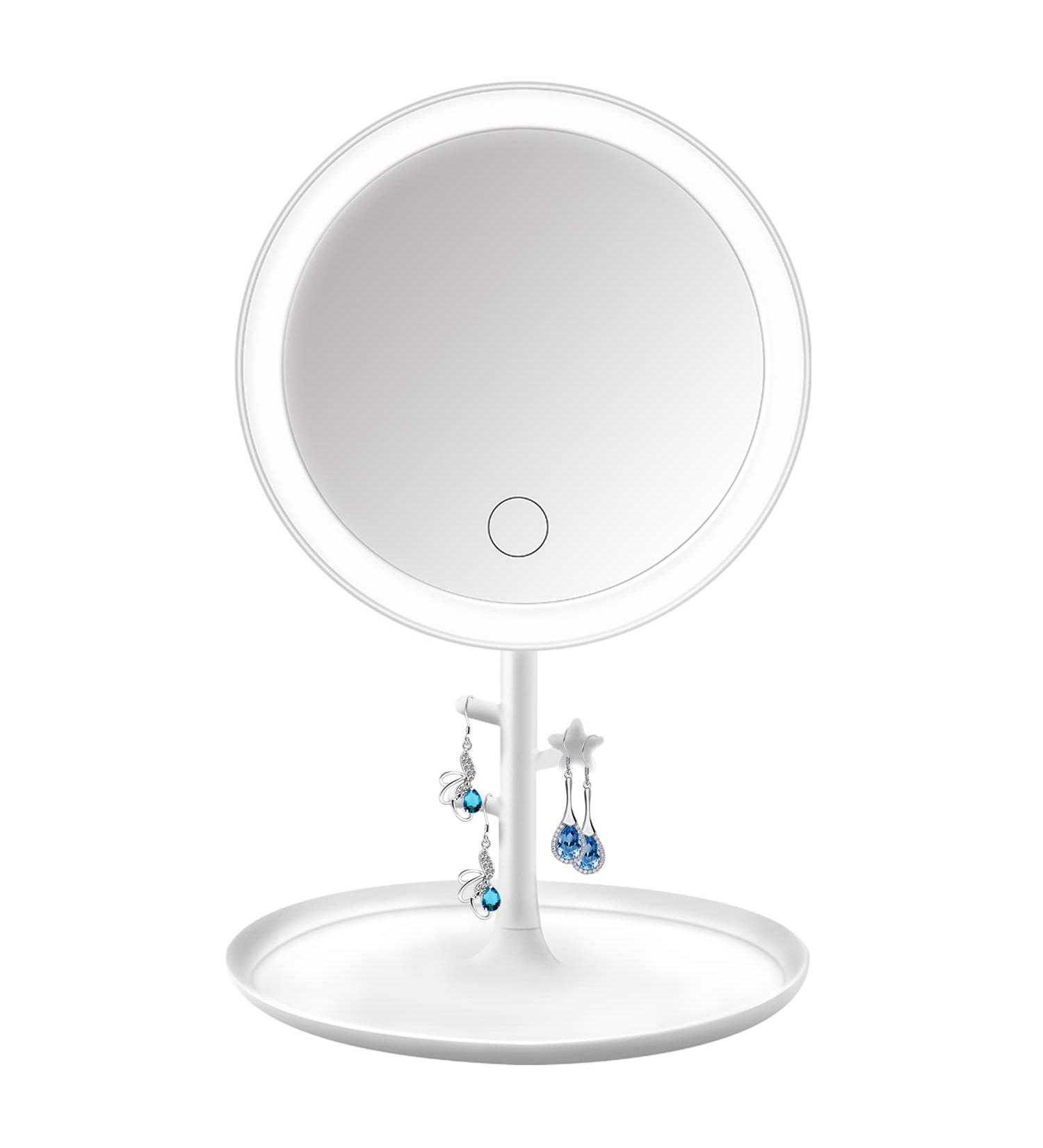 OUOYYO Travel Mirror - 25 LED Touch Screen Lighted Makeup Mirror | Dimmable Brightness, 3 Modes | Portable & Compact Vanity Mirror for Women (White) - Buy Online on GoSupps.com