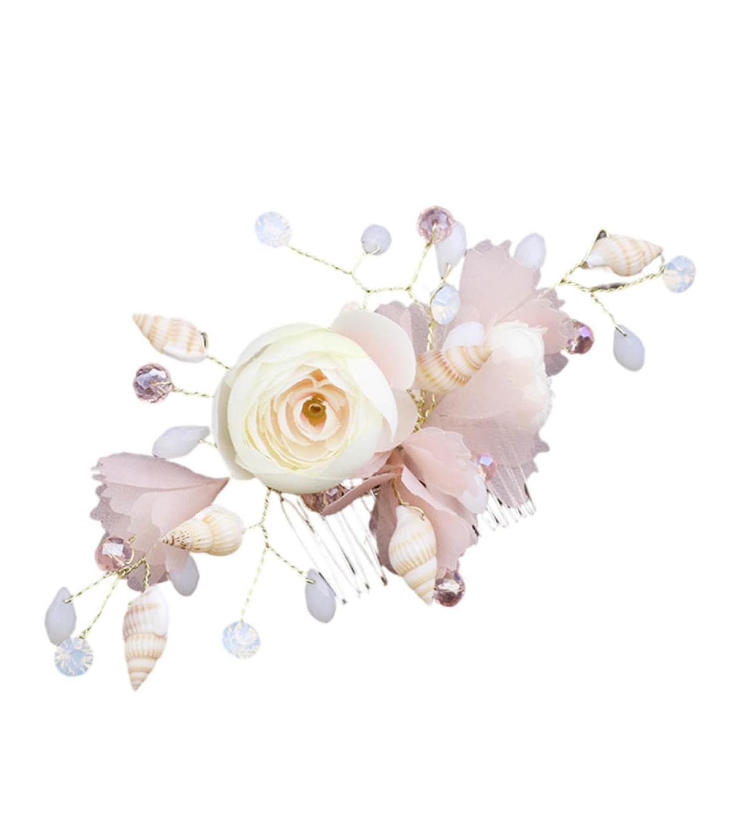 FRCOLOR Bridal Hair Comb French Side Combs Flower Headpiece Hanfu Hair Pin Rhinestone Barrettes for Women Wedding Hair Accessories Alloy Bride Crystal Spun Yarn Pink - Buy Online on GoSupps.com