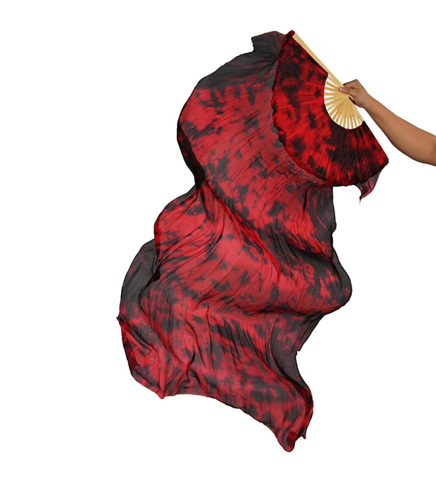 Handmade Tie-Dyed Silk Belly Dance Fan Veils - Black Red - 1 Pair - 1.8M/70 Inches - Buy Online on GoSupps.com