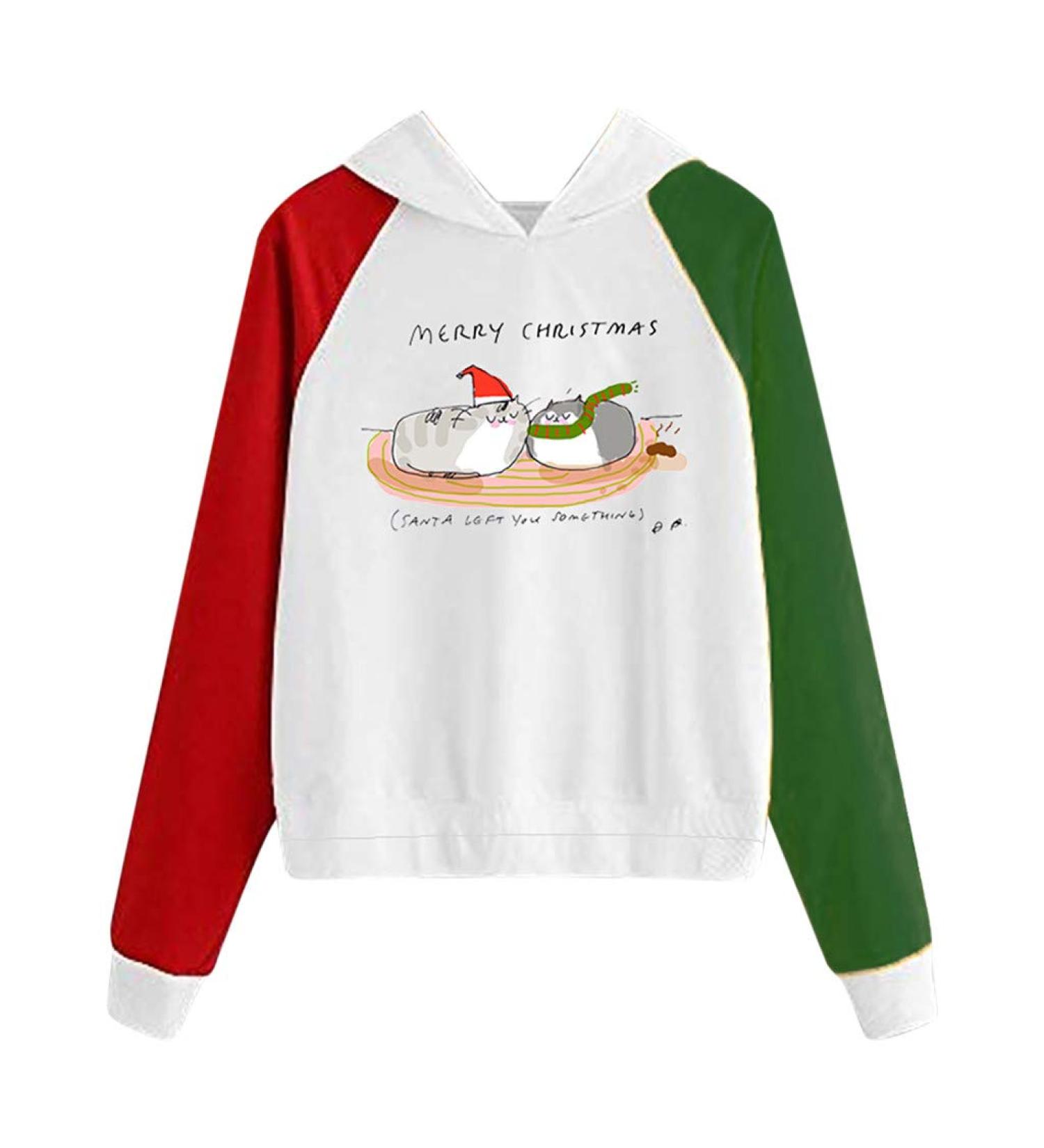 Bigfanshu Woman Dresses Fashion Christmas Sweater Print Hooded Round Collar Long Sleeves Tops - Buy Online on GoSupps.com
