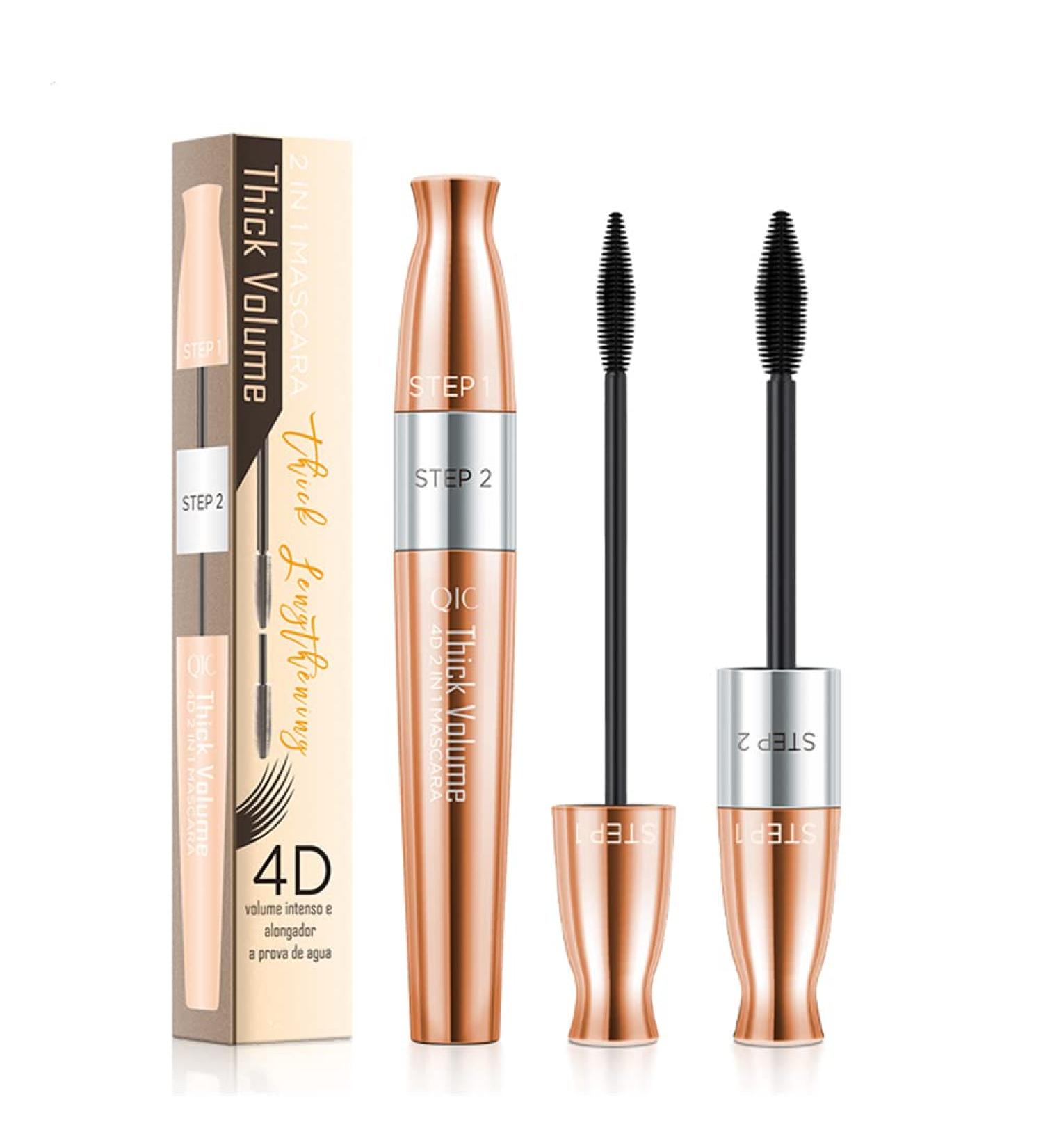 4D Silk Fiber Eyelash Mascara with 2 Brushes 2 in 1 Mascara Smudge-proof No Clumping No Flaking Thick and Black Waterproof Extra Long Lashes Voluminous Eyelashes (Pack of 1) - Buy Online on GoSupps.com