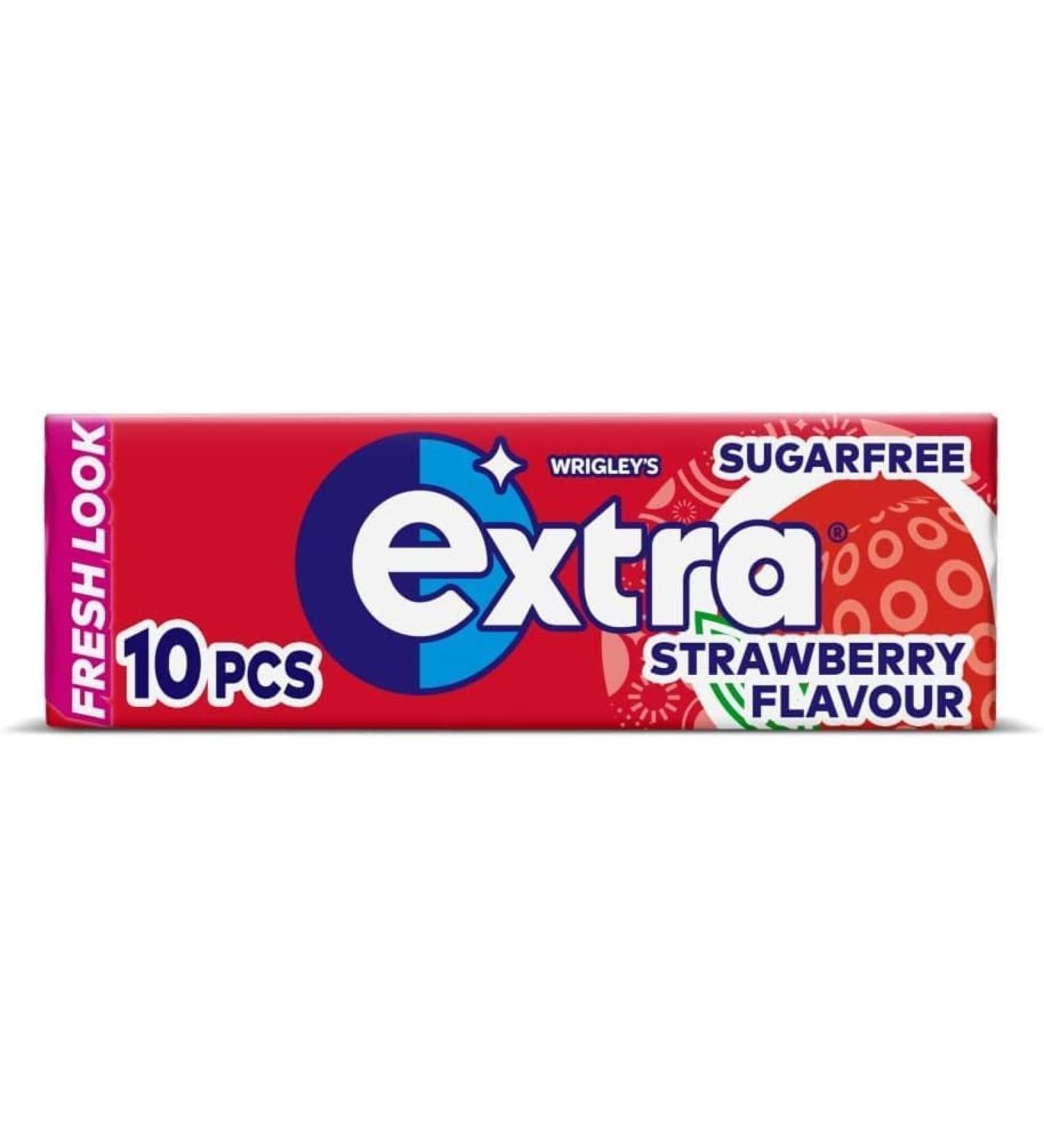 WRIGLEY'S EXTRA STRAWBERRY SUGAR FREE CHEWING GUM 30 PACKETS Share With Family And Friends Helps keep Teeth Clean And Mouth Fresh
