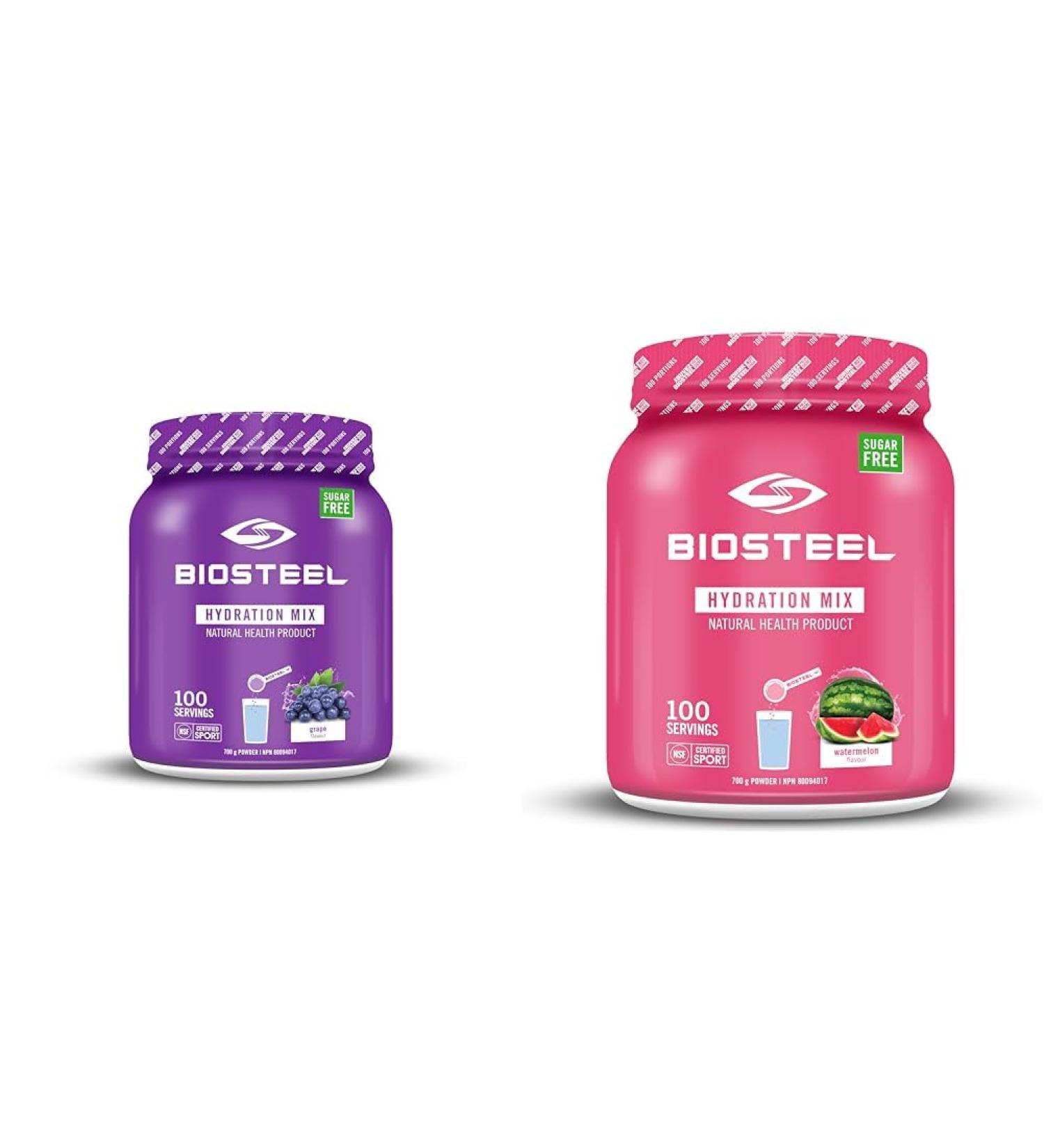 BioSteel Hydration Mix (Grape Flavor + Watermelon Flavor) | Great Tasting Zero Sugar Hydration | 200 Servings 700 g (Pack of 1) Hydration Mix+Hydration Mix Watermelon - Buy Online on GoSupps.com