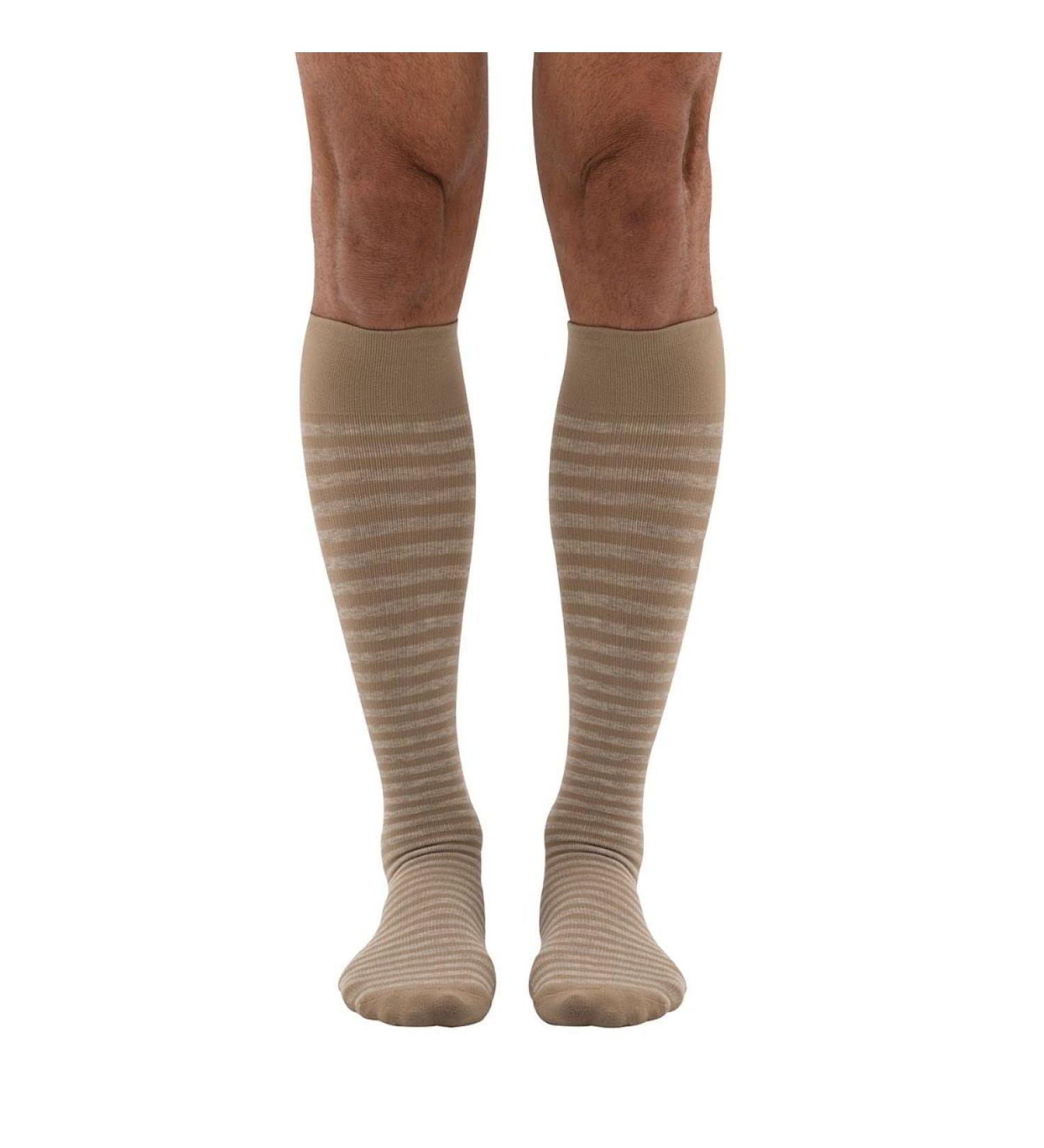 Dr. Comfort Everyday Style Easy Street Stripe 15-20 mmHg Unisex Compression Socks Large Khaki