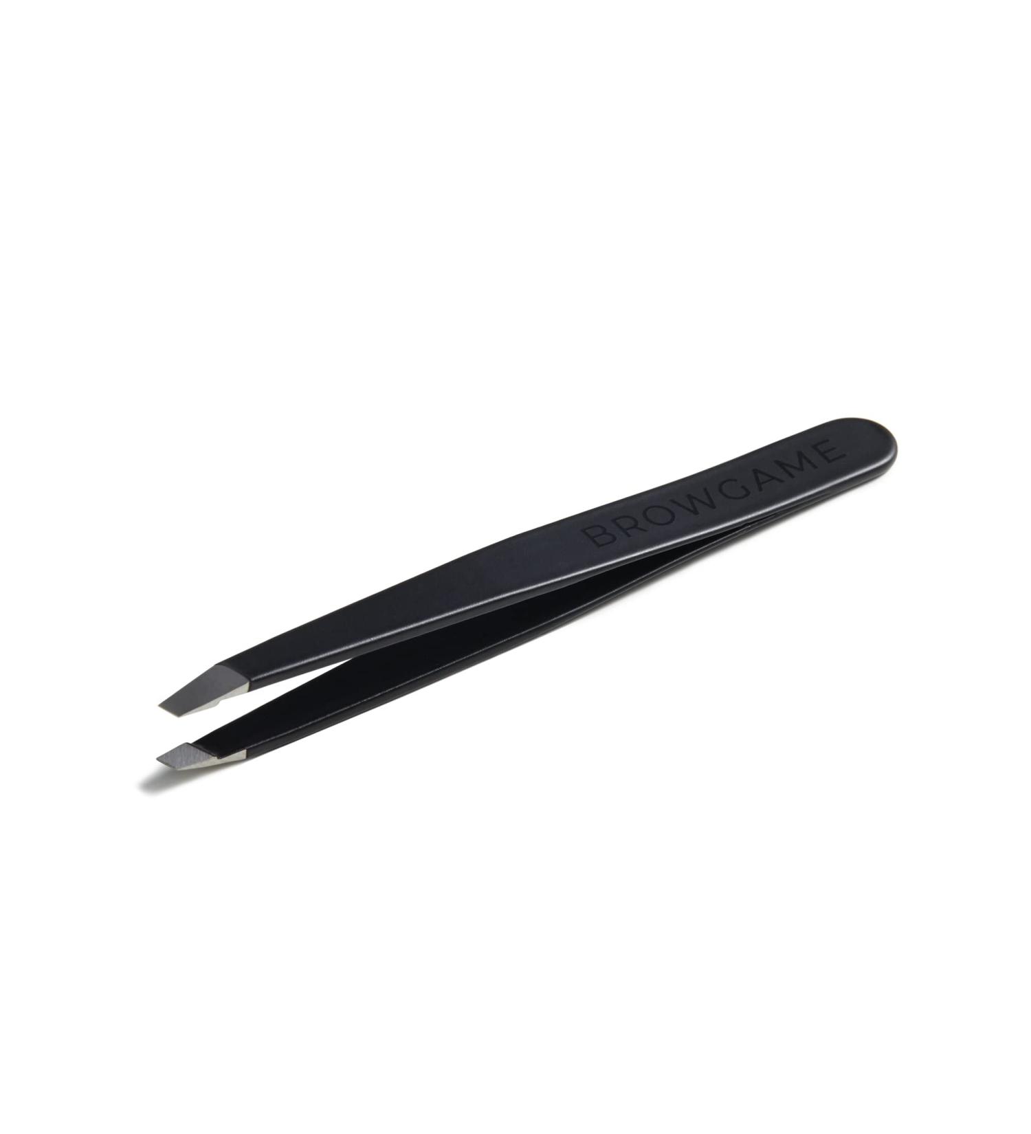 Browgame Signature Slanted Tweezer - Expertly Designed Brow Grooming Tool - Easy Grip Handle - Extra Sharp Plucking Tool for Painless Hair Removal - Blackout | 1 Pc - Buy Online on GoSupps.com
