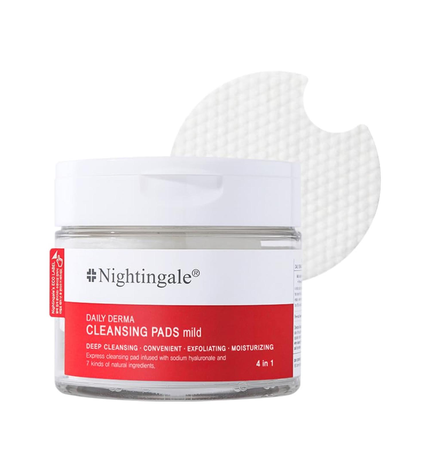 Nightingale Daily Derma Cleansing Pads | Exfoliating Makeup Remover for Waterproof Makeup | Vegan & Hypoallergenic Korean Skin Care with Hyaluronic Acid - Buy Online on GoSupps.com