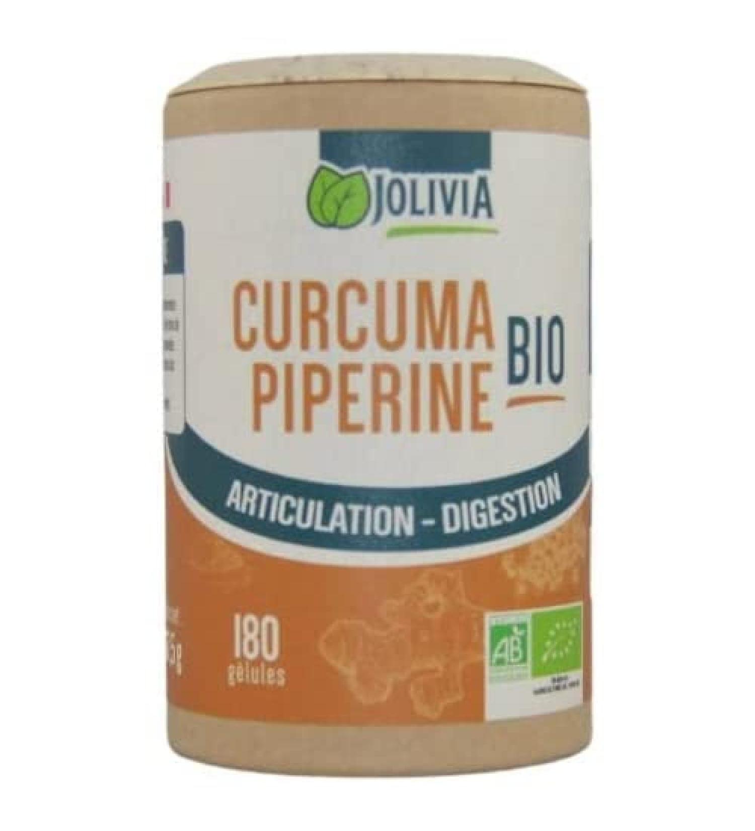 Organic Turmeric Piperine - 180 Vegetable Capsules of 300 mg | Capsule Size | Food Supplement | Vegan | Made in France