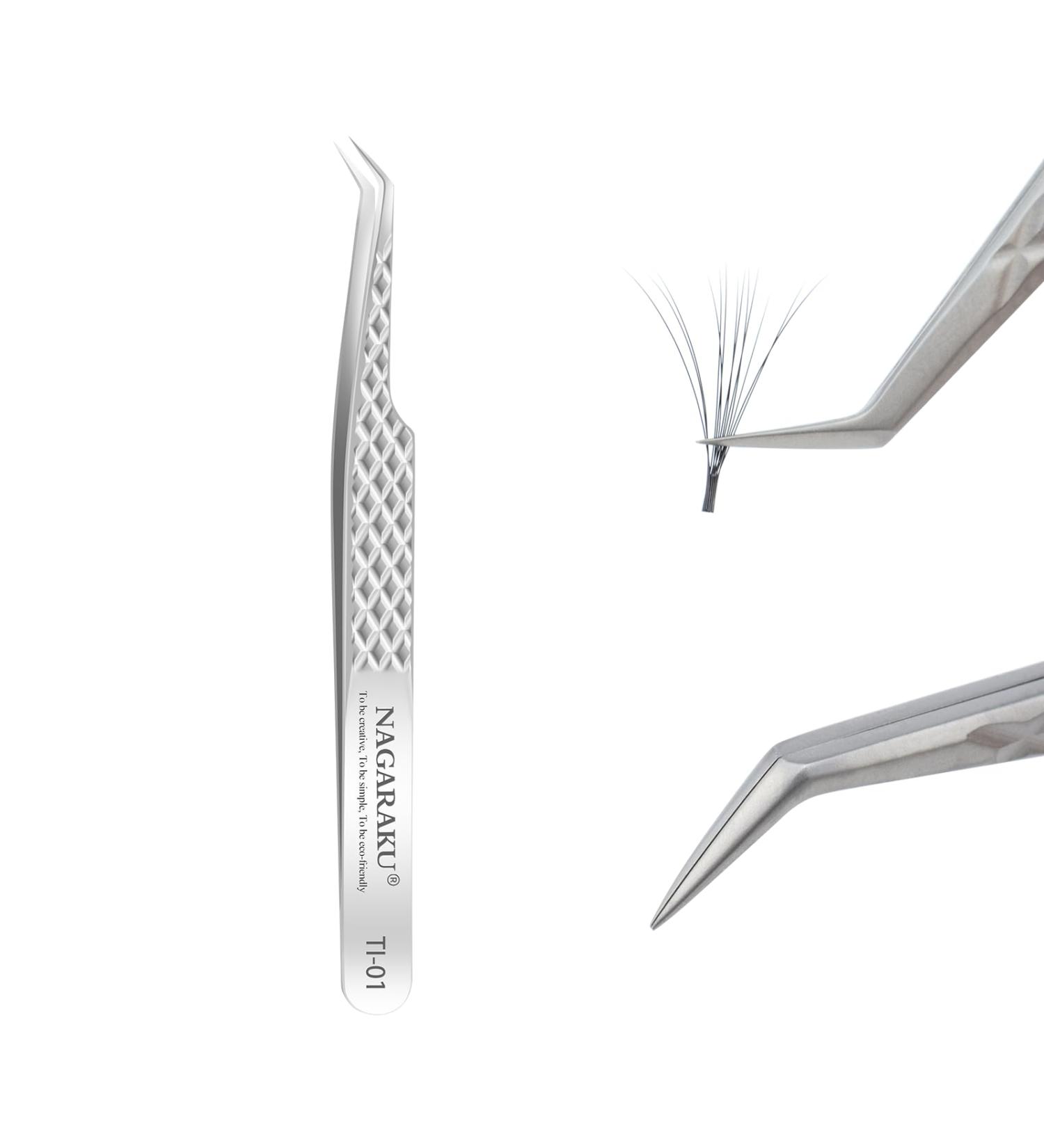 Nagaraku Titanium Alloy Eyelash Extension Tweezers - Professional Precision Light & Bent Design for Easy Fanning - Buy Online on GoSupps.com