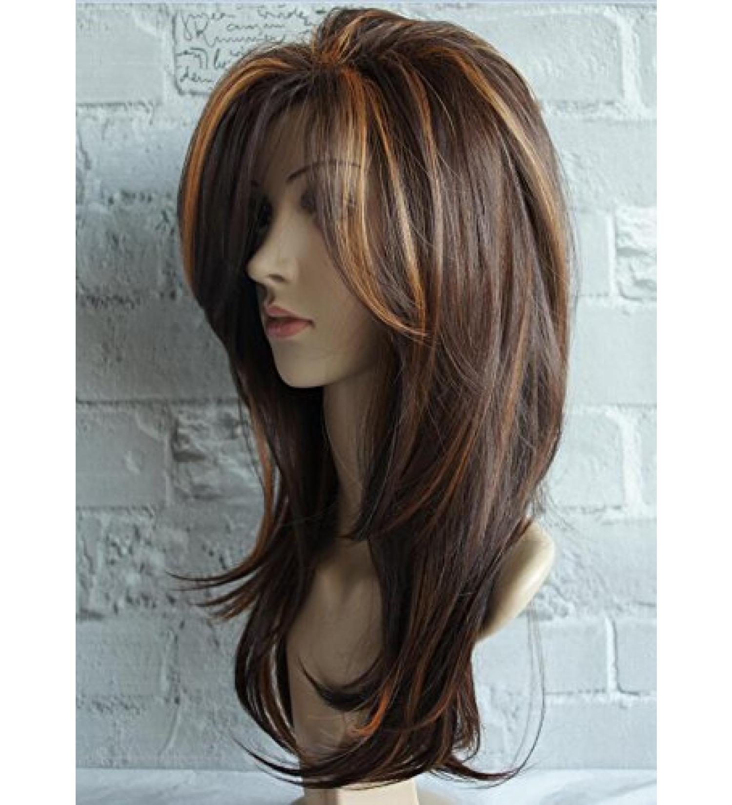 Buy Long Layered Light Brown Synthetic Wig - Shoulder Length Multicolor Highlights for Women - International Shipping Available - Buy Online on GoSupps.com