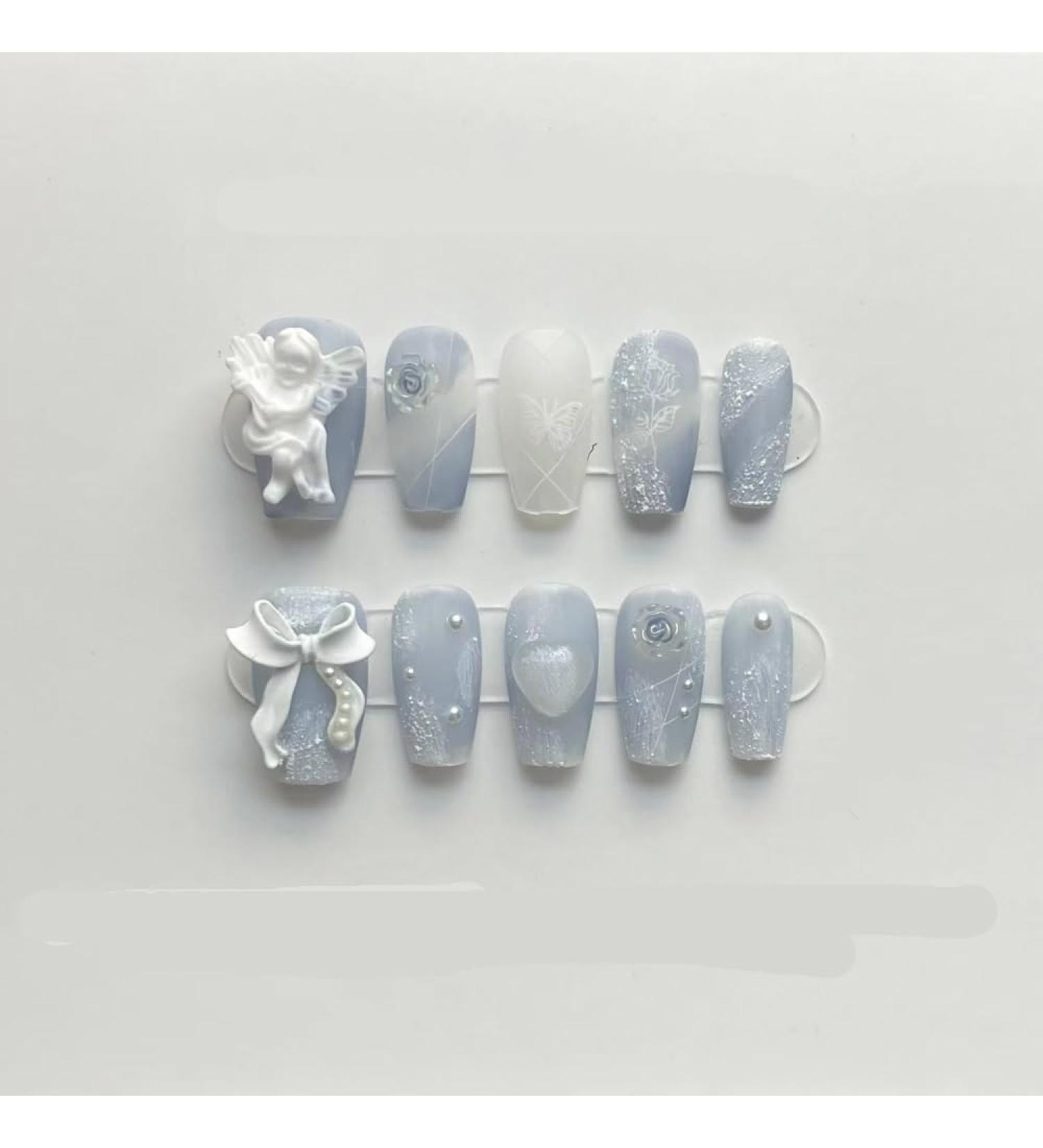 Handmade Blue Nail Patches for Rose Angels - Fake Nails and Manicures(Short blue XS) - Buy Online on GoSupps.com