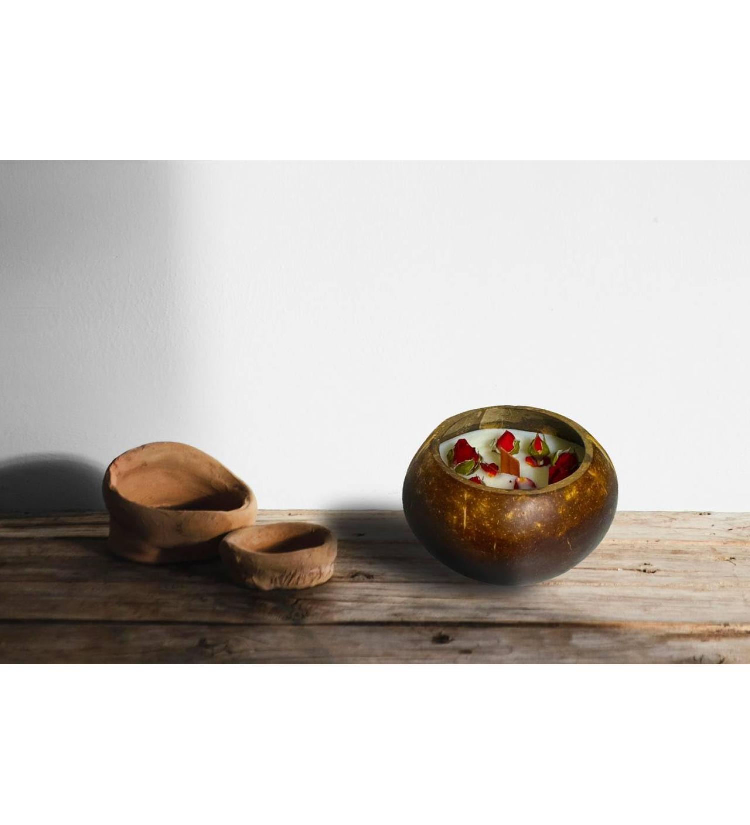 Natural Coconut Shell Bowl Candle - Pine Tree Scented - Handmade Eco-Friendly Candle with Wooden Wick for International Shipping - Buy Online on GoSupps.com