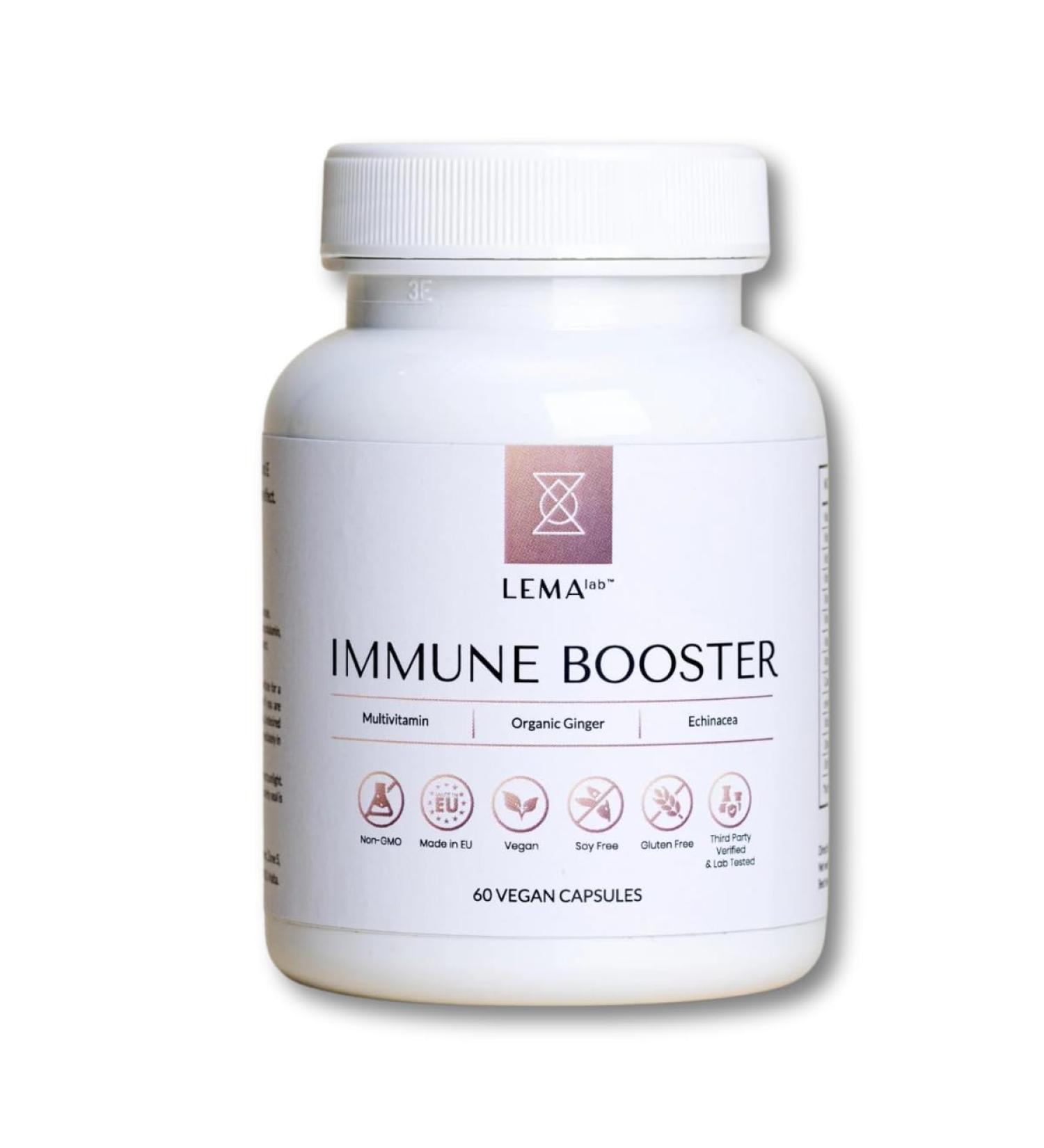 LEMAlab Immune Booster 60 Vegan Capsules B-Complex Vitamin C & E Organic Ginger & Echinacea Antioxidant Formula Supports Immune Function & Energy Metabolism - Buy Online on GoSupps.com