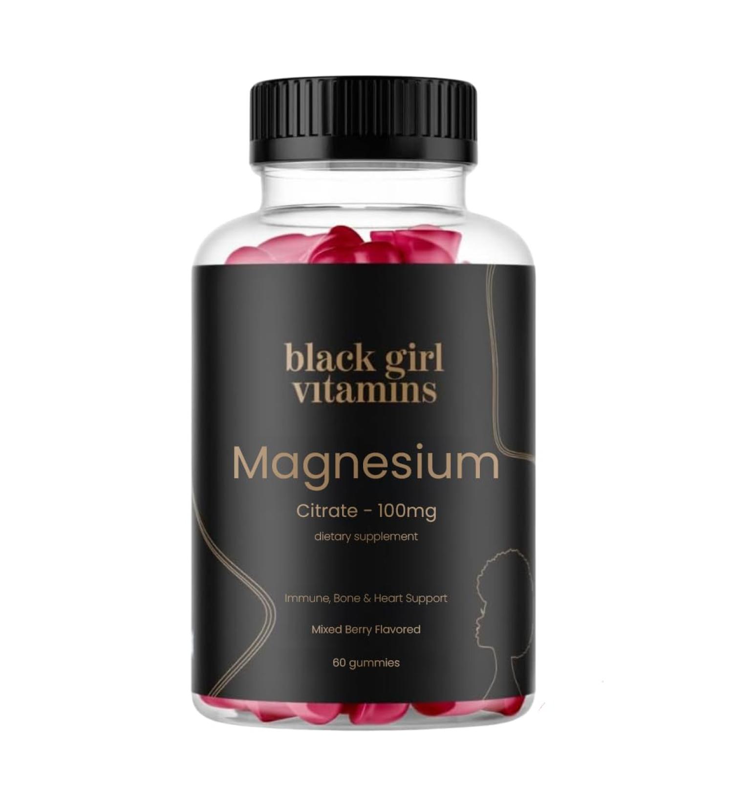 Black Girl Vitamins - Magnesium Gummies, for Sleep, Immunity, and Bone Support. Magnesium Citrate Supplement with (100mg) per Serving, Gluten-Free (Mixed Berry). 60ct - Buy Online on GoSupps.com