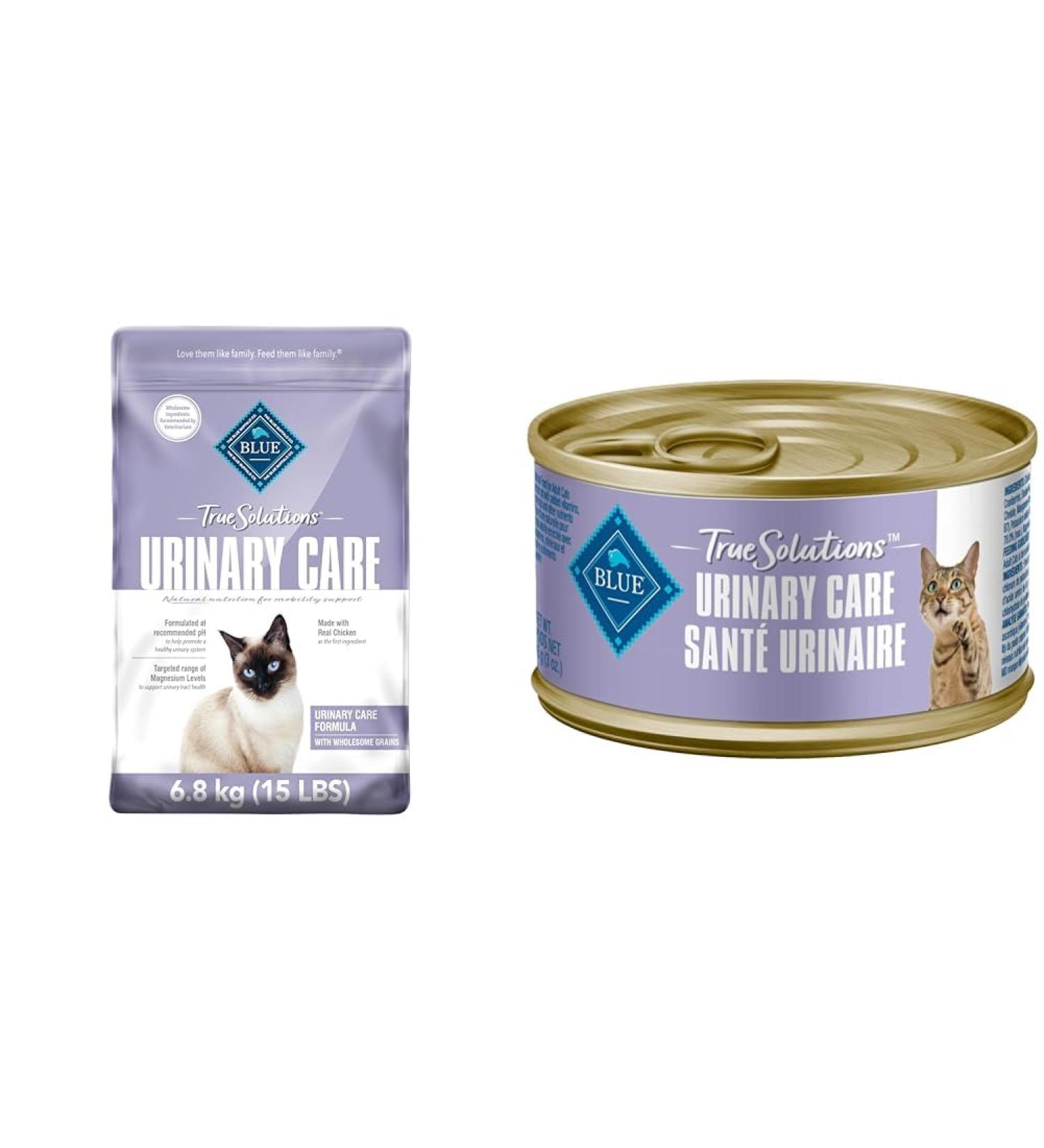Blue Buffalo True Solutions Natural Urinary Care Dry Cat Food 15-lb & True Solutions Natural Adult Wet Cat Food Urinary Care 85g cans (Pack of 24) Urinary Care Large Bag+Natural Urinary Care 85g cans - Buy Online on GoSupps.com