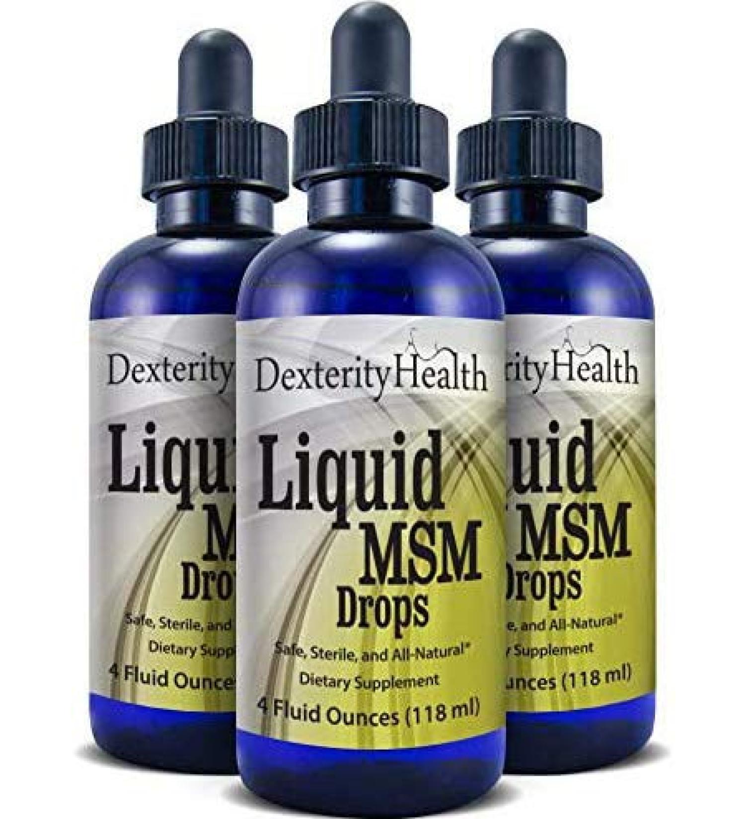Dexterity Health Liquid MSM Drops 3-Pack - 4 oz. Dropper Bottles, Vegan & Non-GMO, Organic MSM & Vitamin C for Optimal Health - Buy Online on GoSupps.com